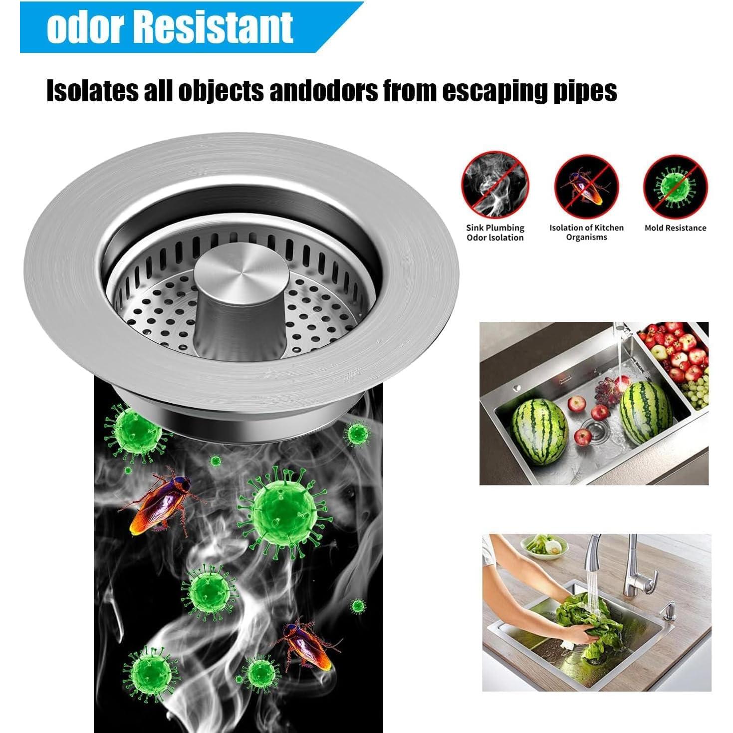 Colador de desagüe de fregadero HJQHRU 3 en 1 acero inoxidable