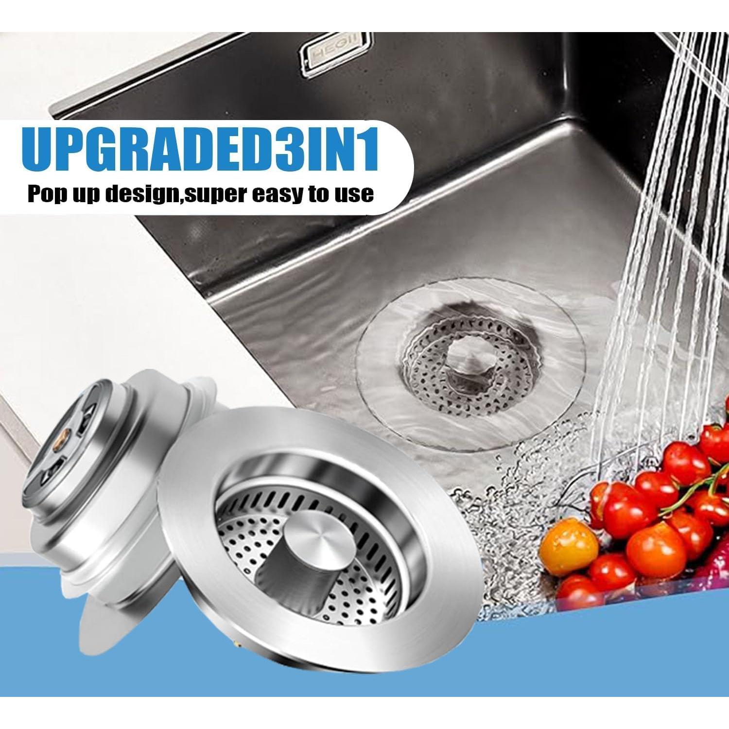 Colador de desagüe de fregadero HJQHRU 3 en 1 acero inoxidable