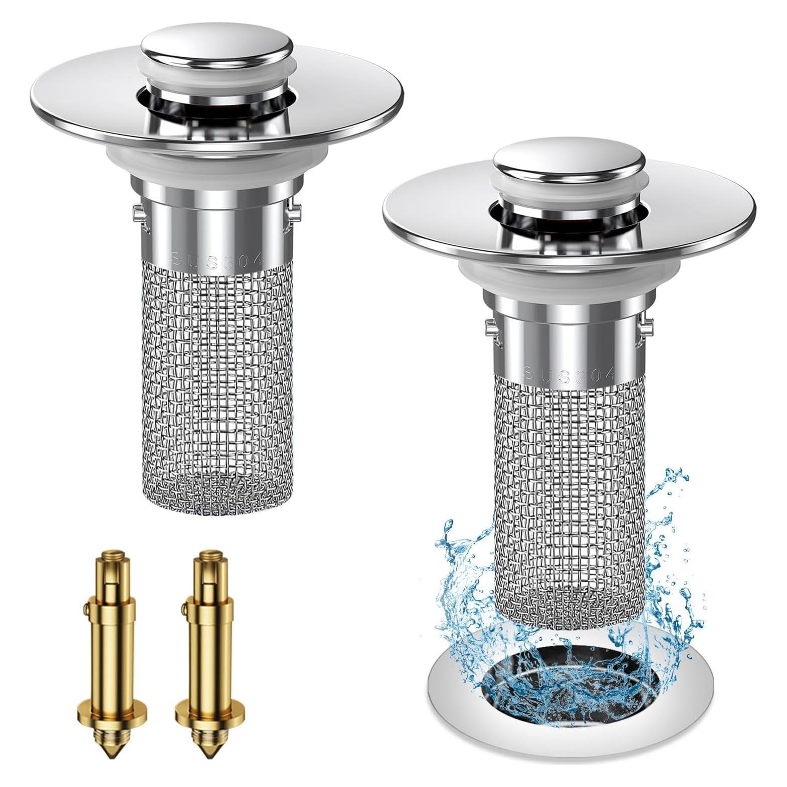 2 Tapones de Lavabo Emergentes BGGMN con Filtro de Acero Inoxidable
