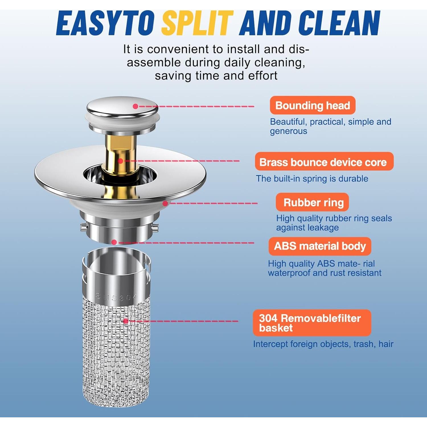 2 Tapones de Lavabo Emergentes BGGMN con Filtro de Acero Inoxidable