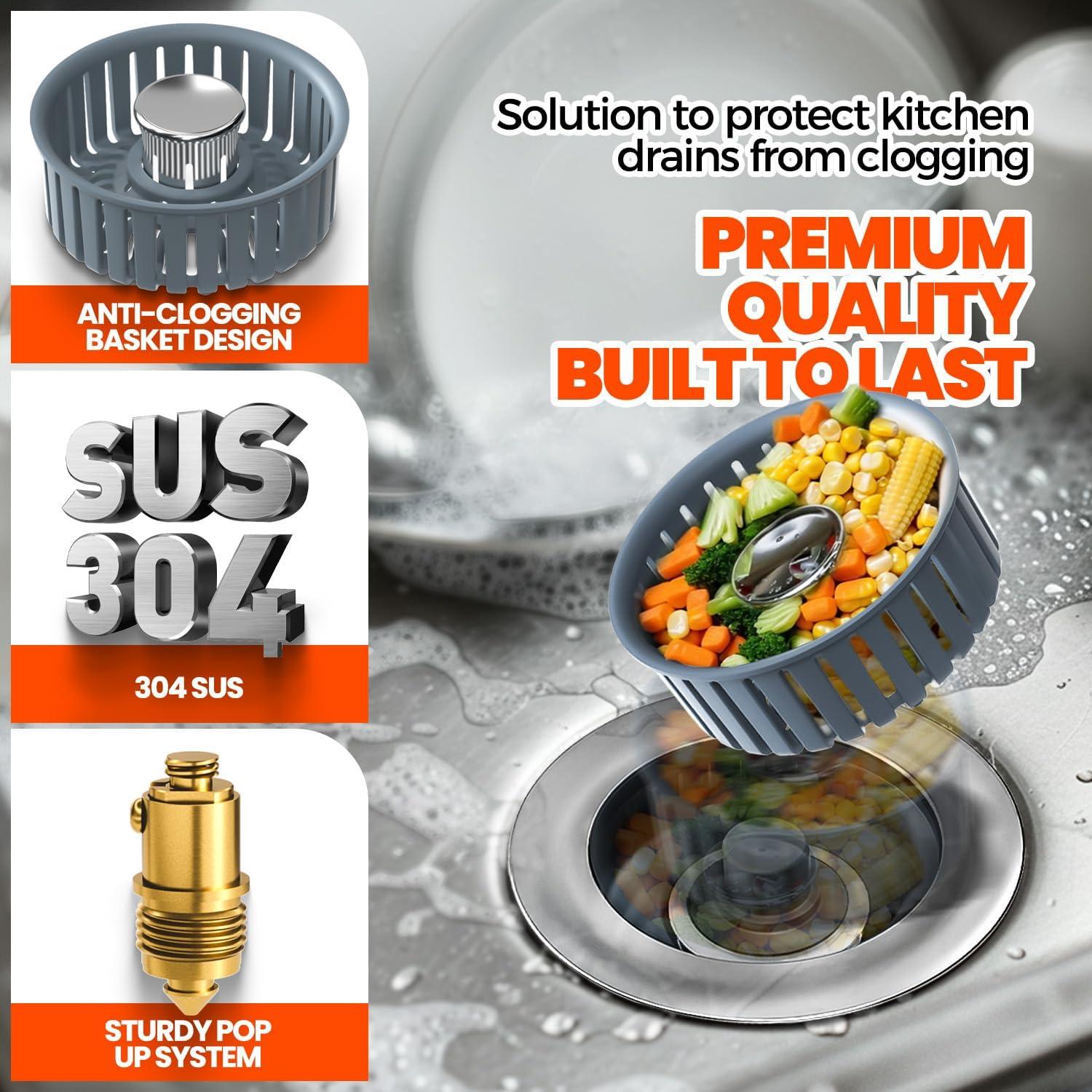 Colador de desagüe 3 en 1 Nipoko acero inoxidable 8,89 cm