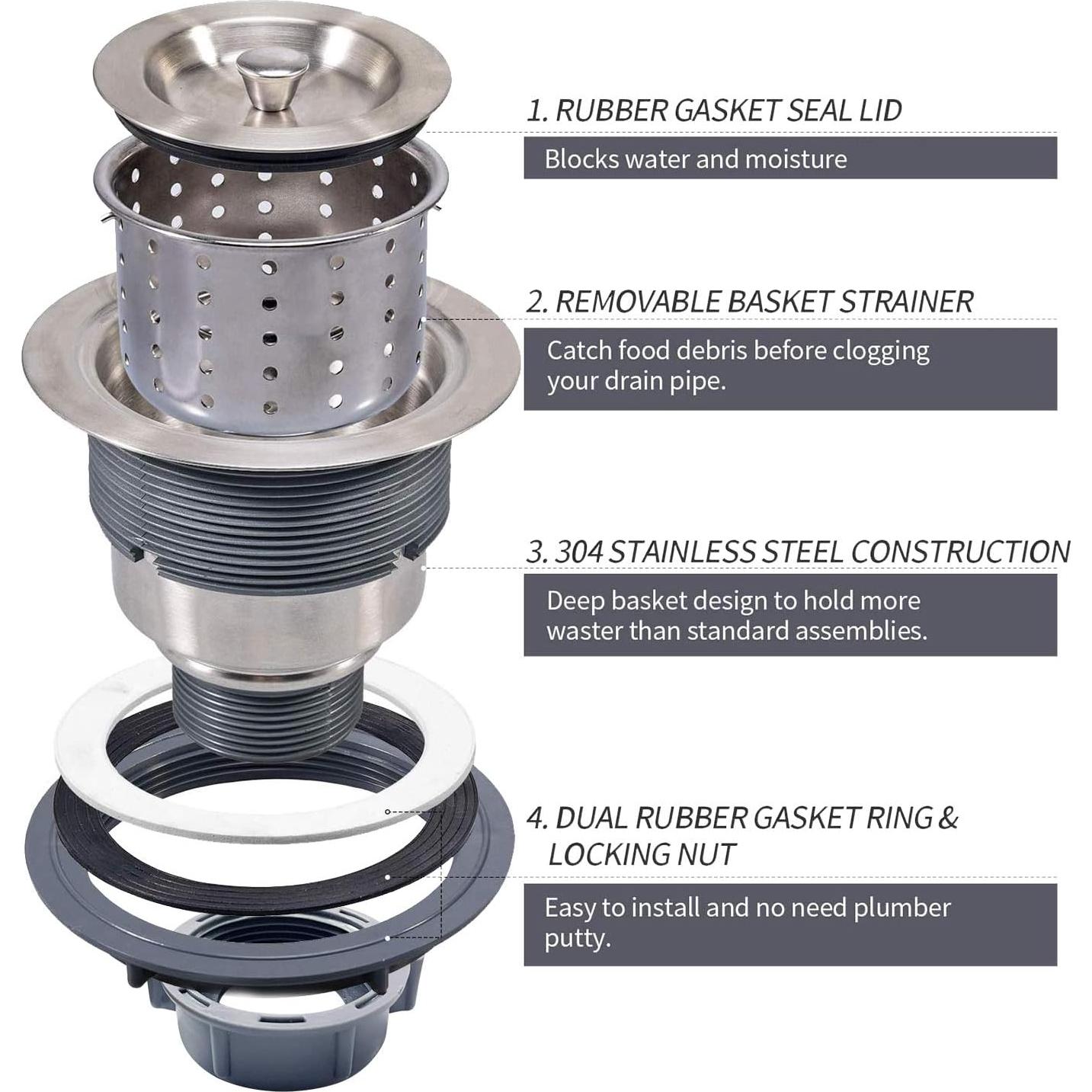 Desagüe de Fregadero KONE 3-1/2" Acero Inoxidable Removible