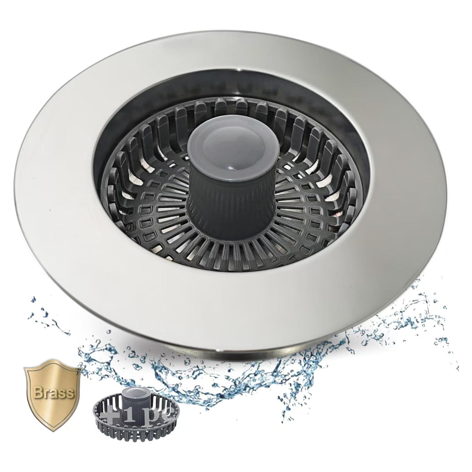 Colador de desagüe de fregadero Anlige 3 en 1 latón plata