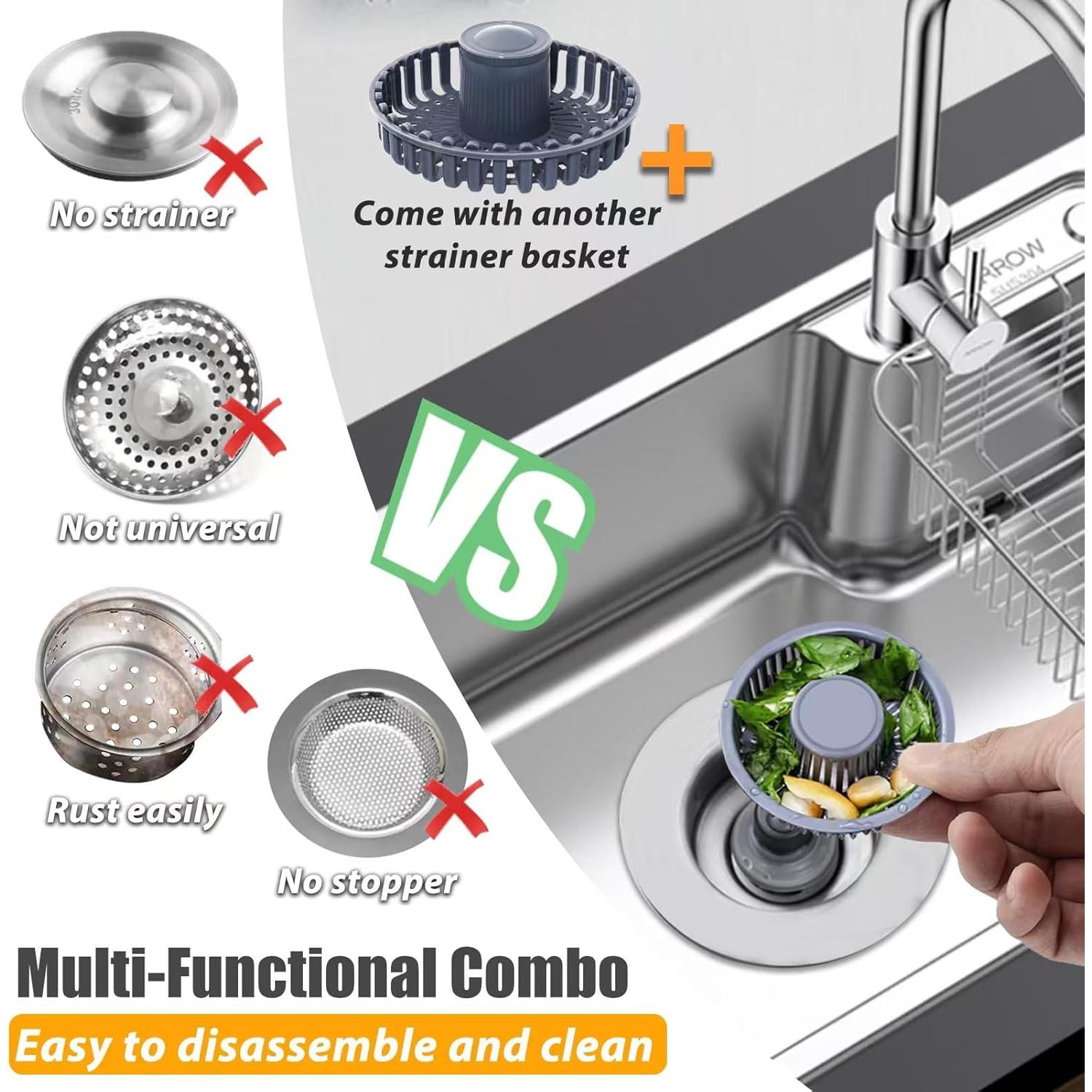 Colador de desagüe de fregadero Anlige 3 en 1 latón plata