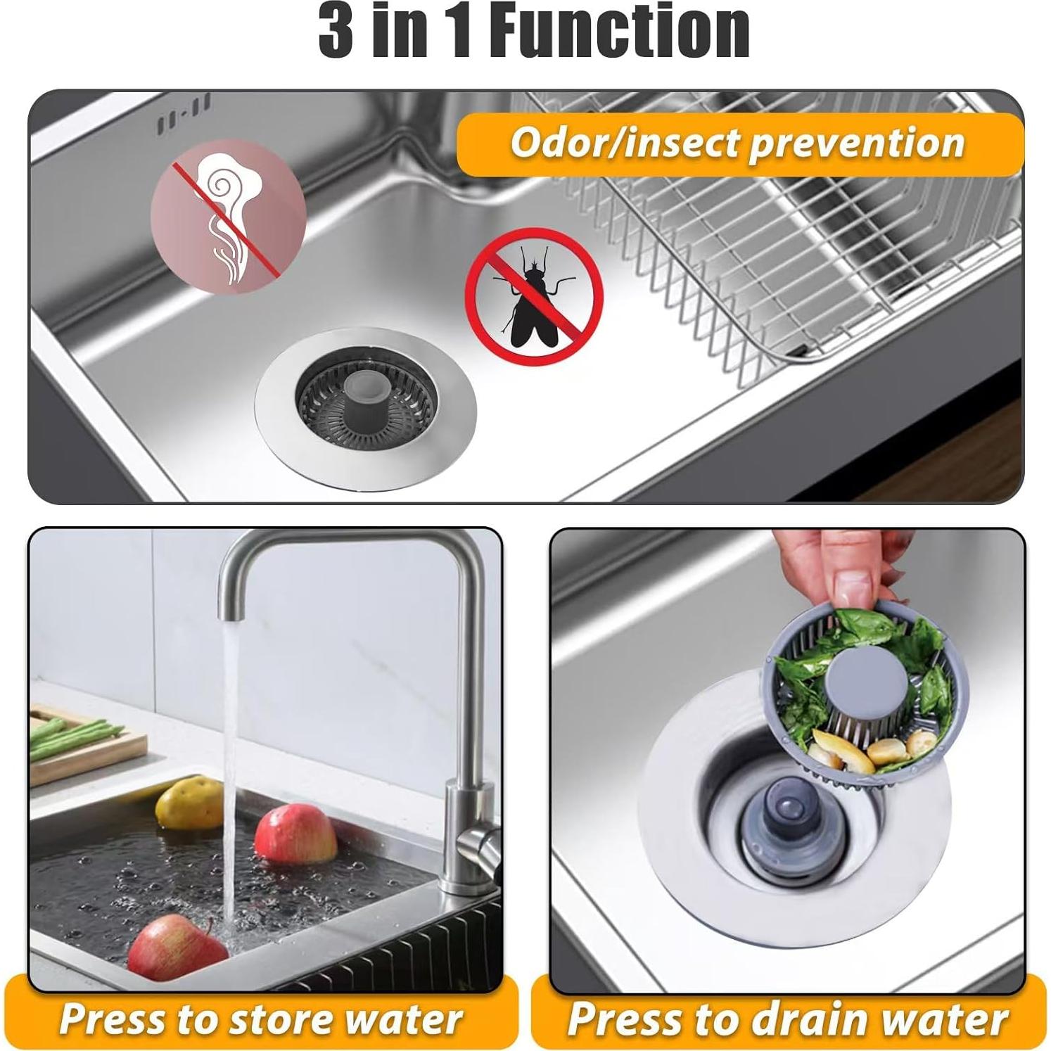 Colador de desagüe de fregadero Anlige 3 en 1 latón plata