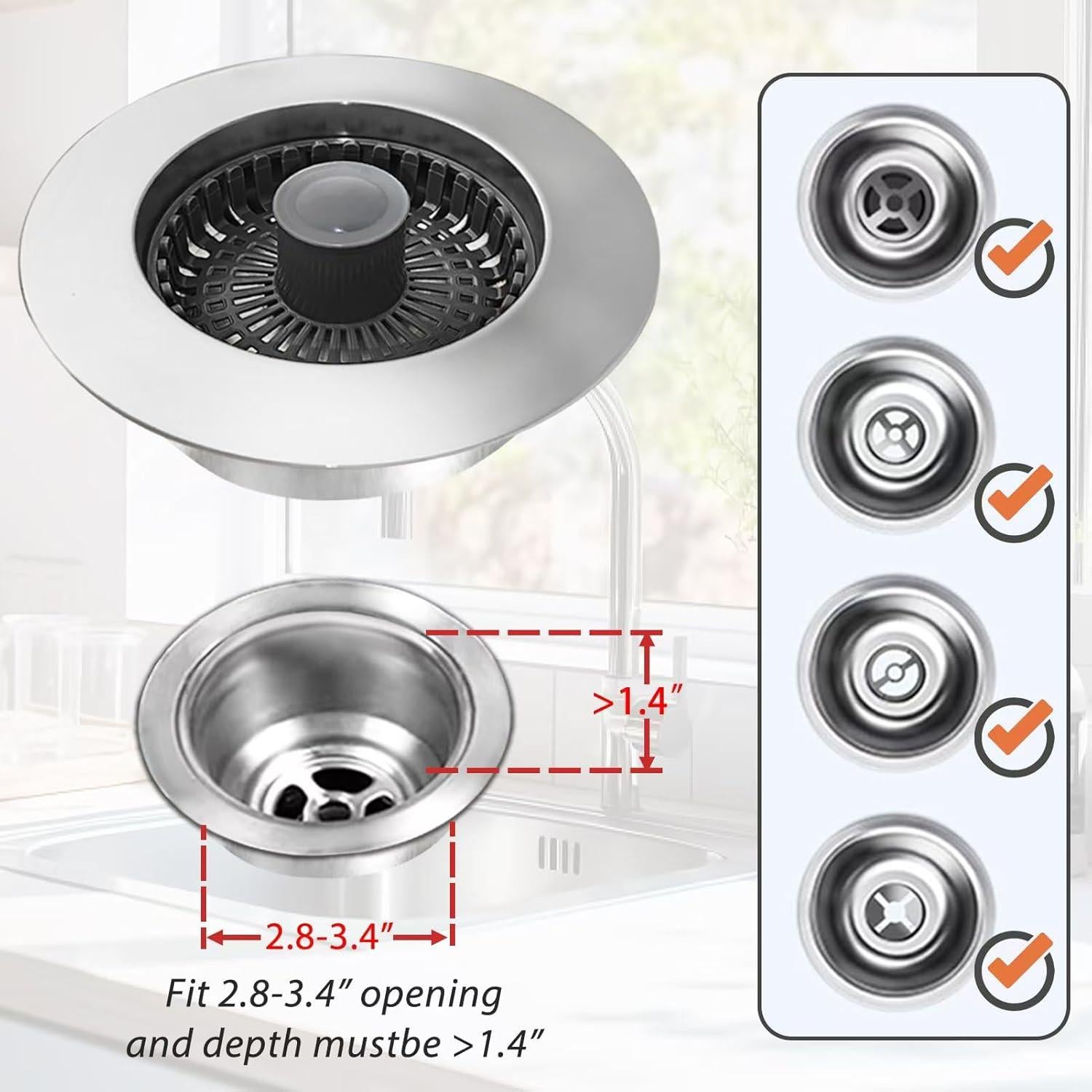 Colador de desagüe de fregadero Anlige 3 en 1 latón plata