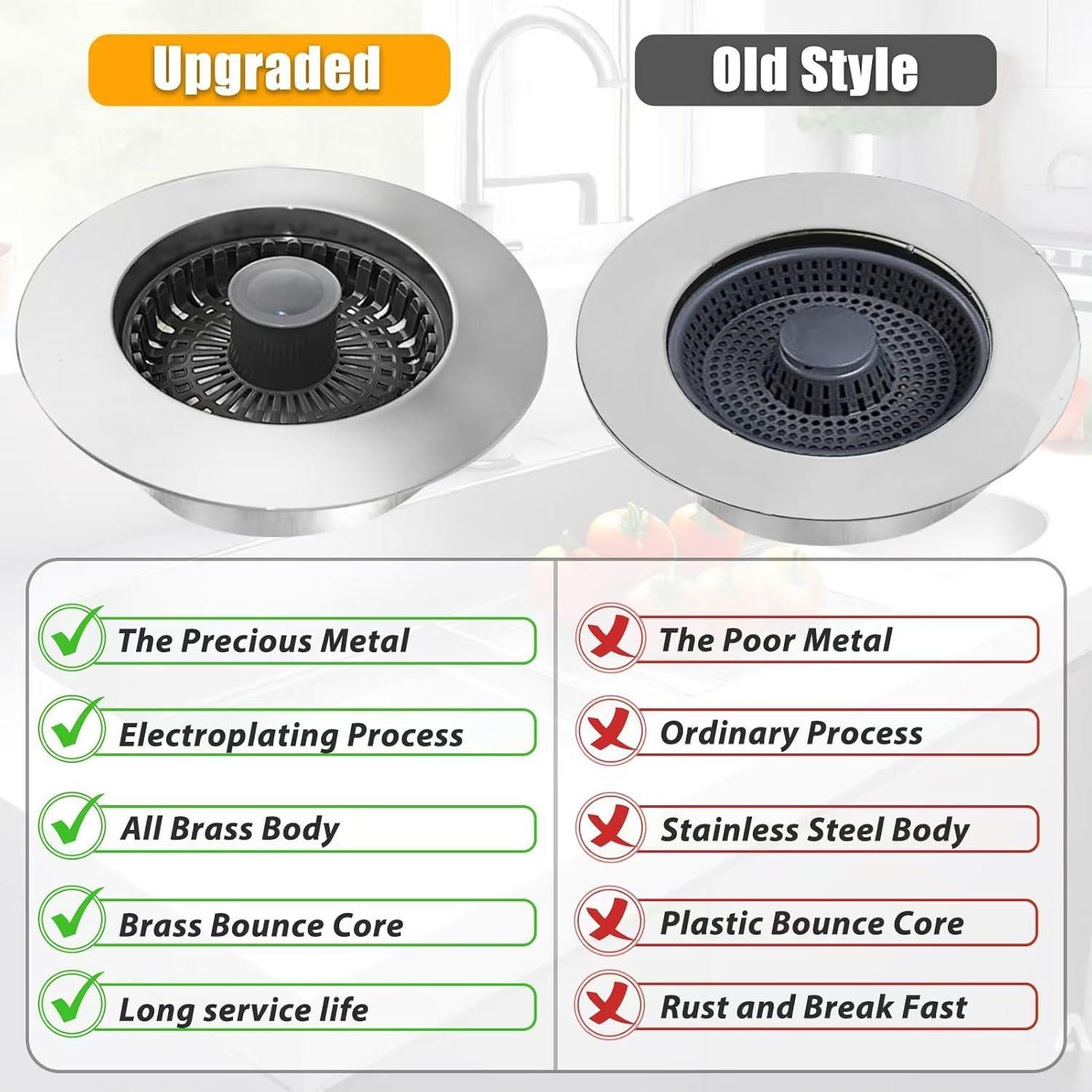 Colador de desagüe de fregadero Anlige 3 en 1 latón plata