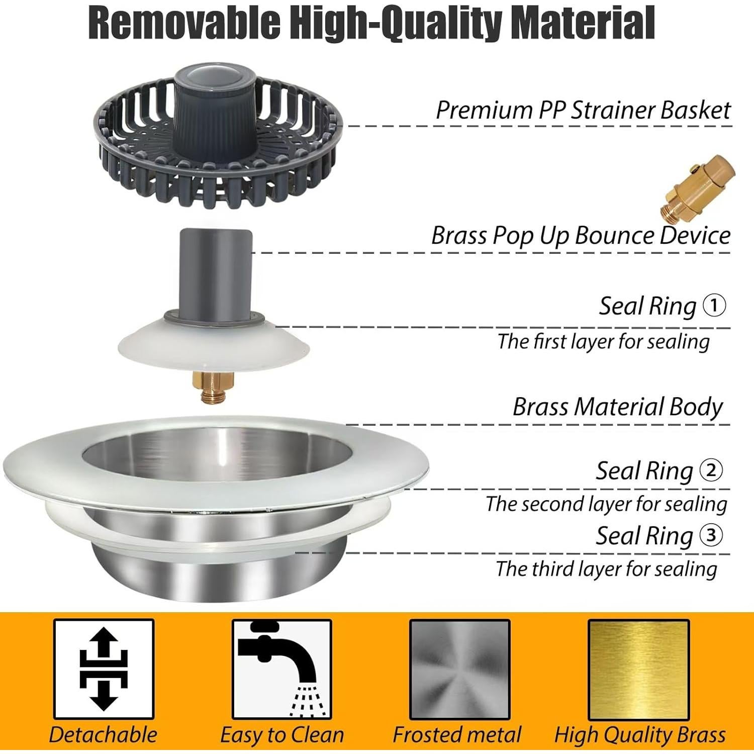 Colador de desagüe de fregadero Anlige 3 en 1 latón plata