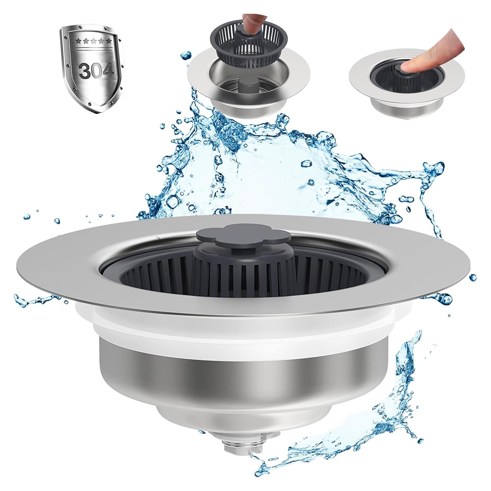 Colador de desagüe de fregadero MELAUDI 3 en 1 acero inoxidable