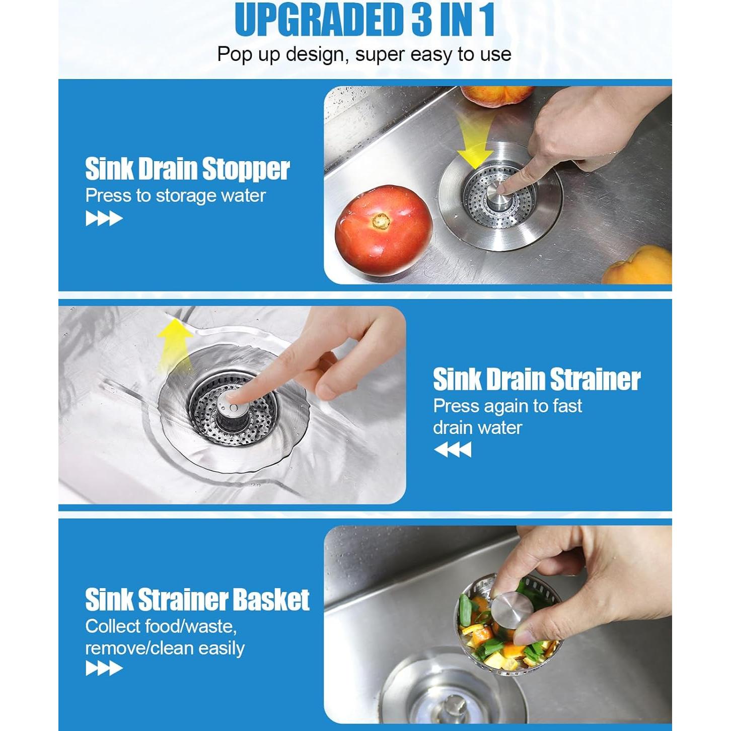 Colador de fregadero 3 en 1 Abigio acero inoxidable 3.71 cm