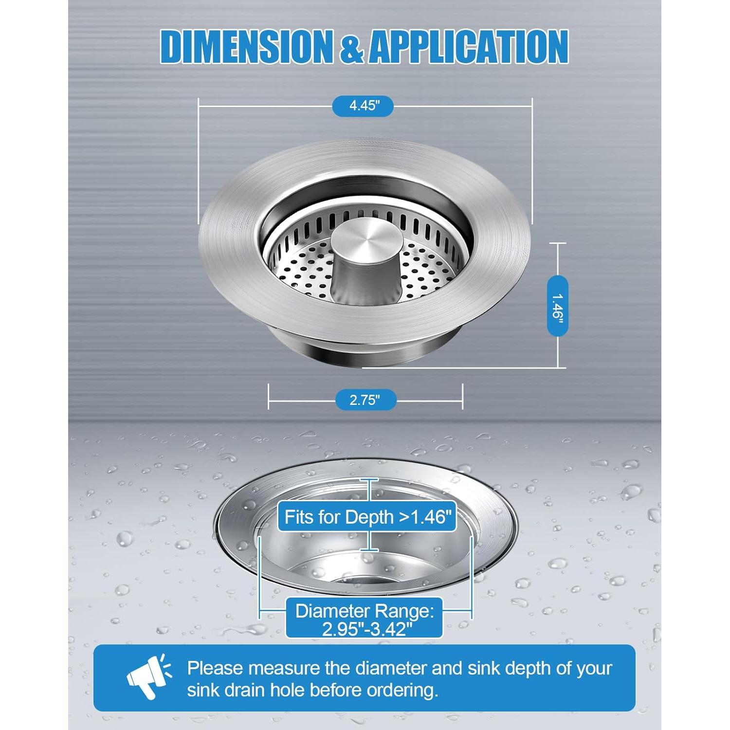 Colador de fregadero 3 en 1 Abigio acero inoxidable 3.71 cm