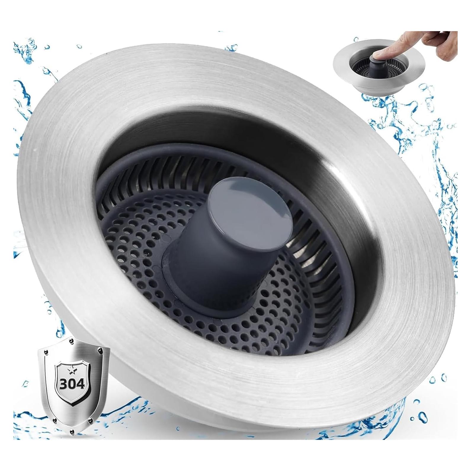 Colador de Fregadero 3 en 1 Hygie Rinse Acero Inoxidable 8.89 cm