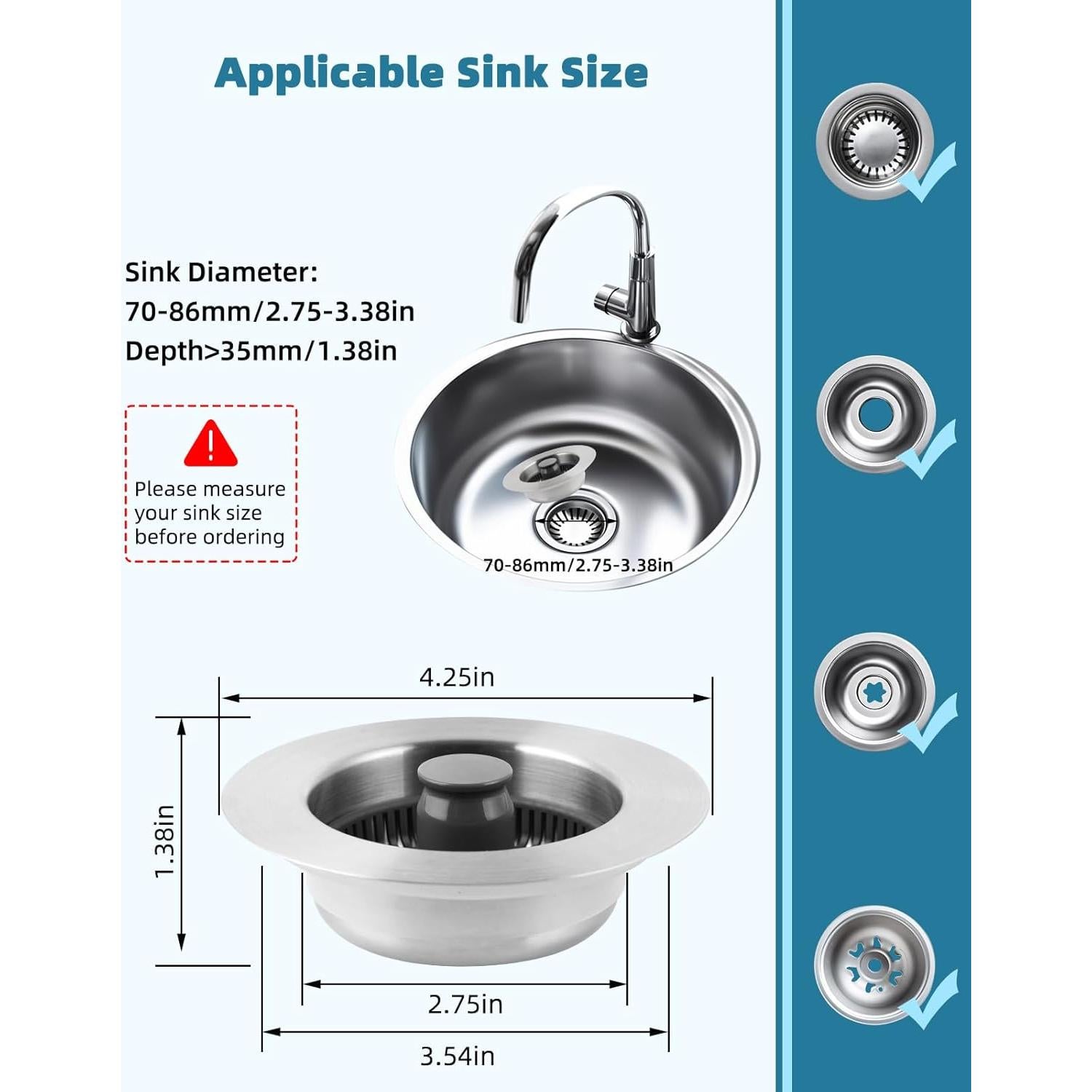 Colador de Fregadero 3 en 1 Hygie Rinse Acero Inoxidable 8.89 cm