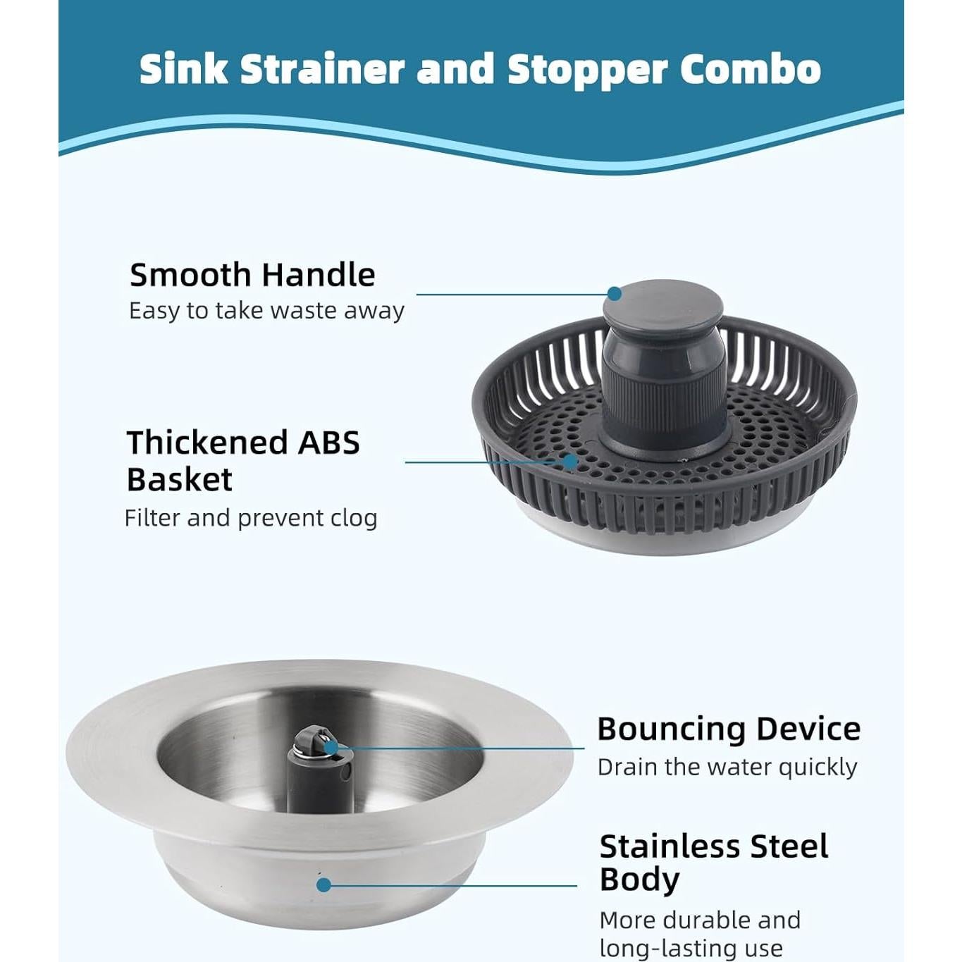 Colador de Fregadero 3 en 1 Hygie Rinse Acero Inoxidable 8.89 cm