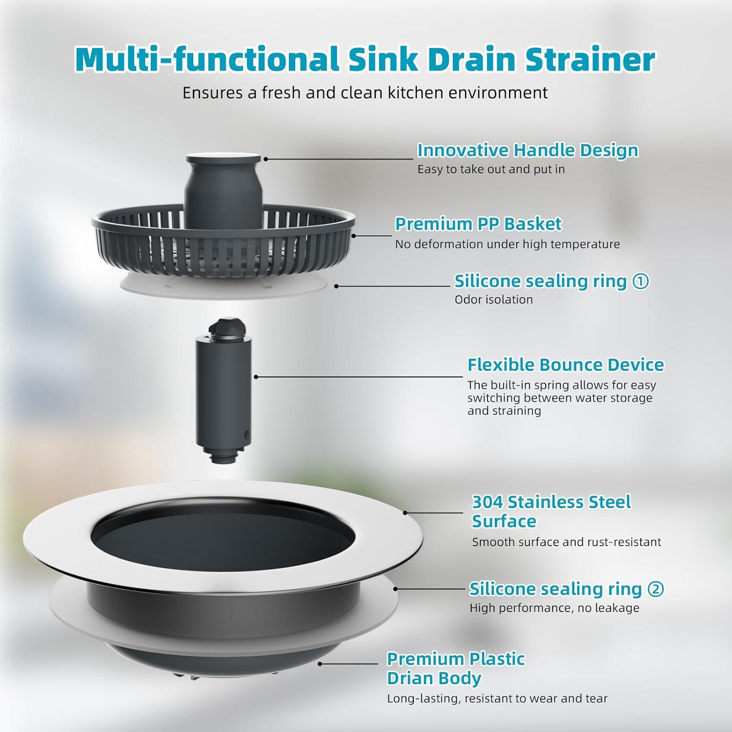 Filtro de Drenaje Hibbent 3 en 1 Acero Inoxidable 3.5"