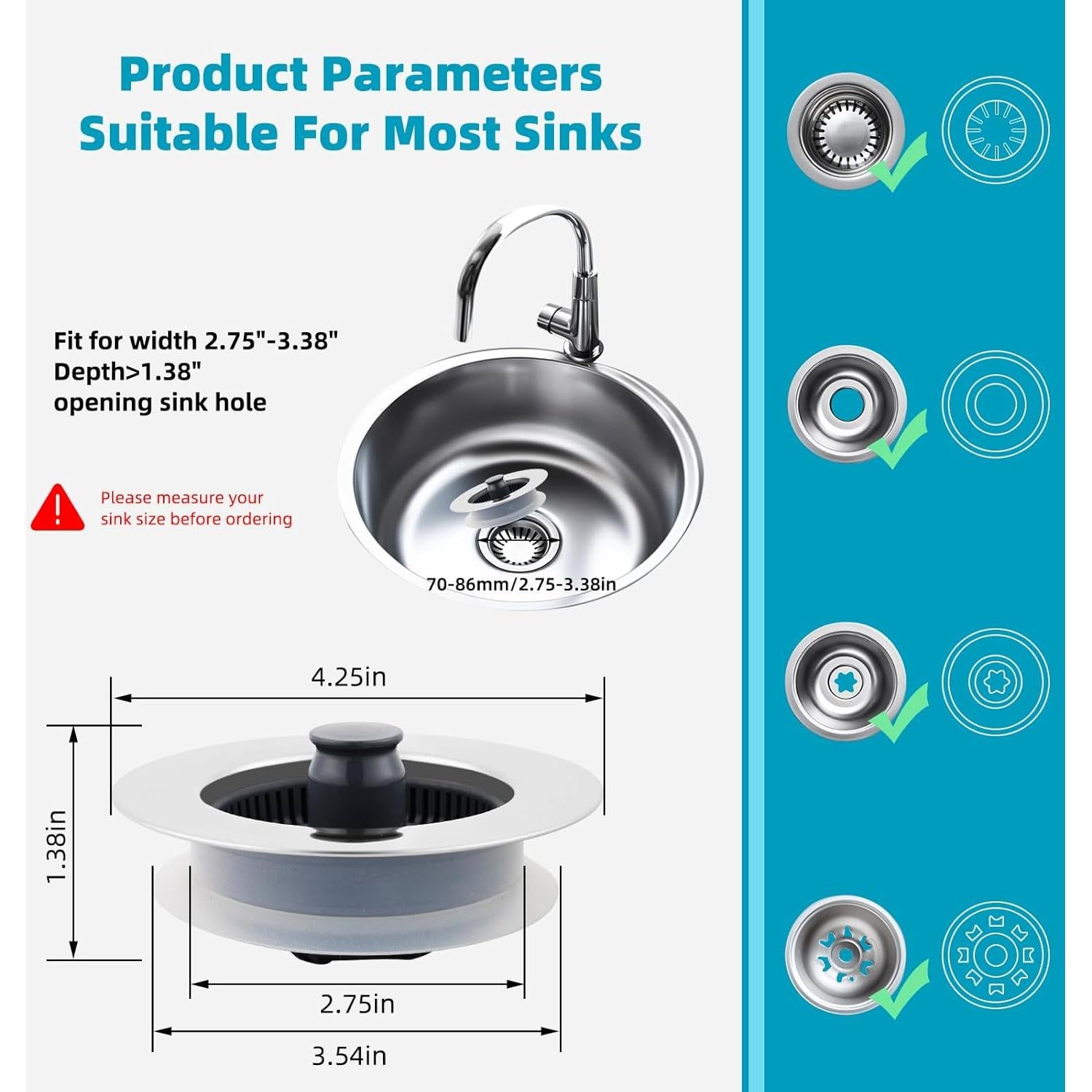 Filtro de Drenaje Hibbent 3 en 1 Acero Inoxidable 3.5"