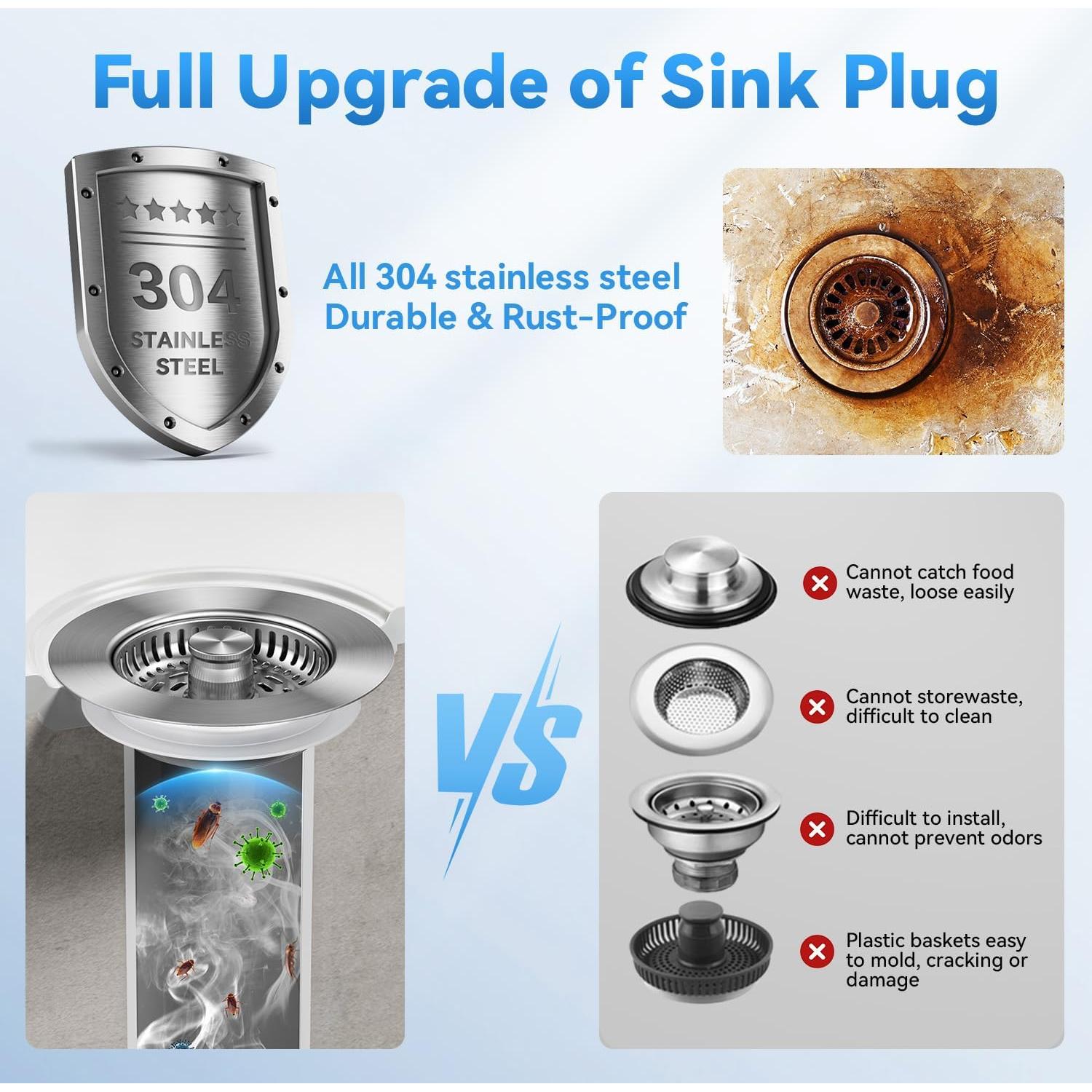 Colador de desagüe de fregadero JOMST 3 en 1 acero inoxidable