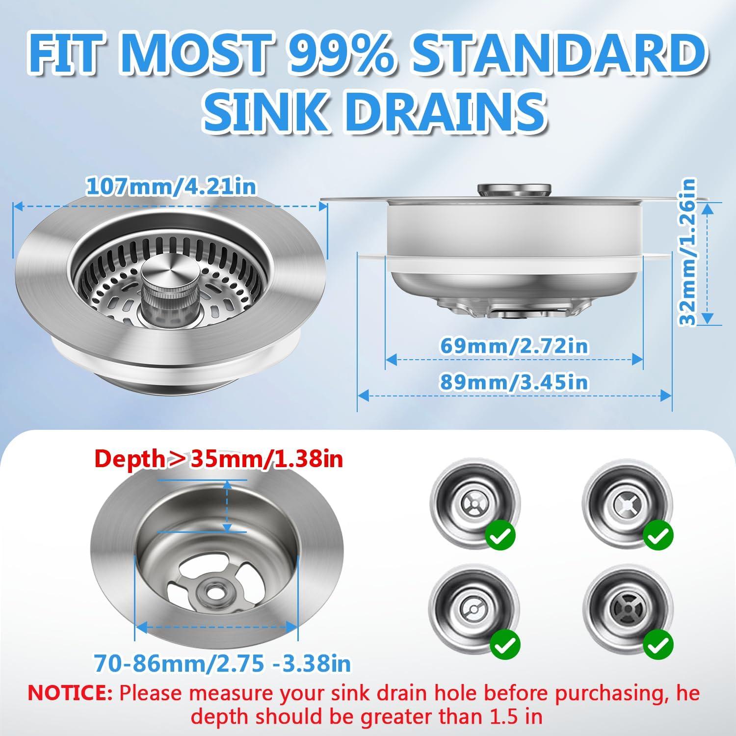 Colador de desagüe de fregadero JOMST 3 en 1 acero inoxidable