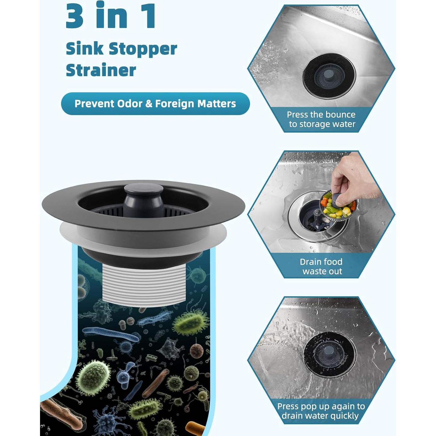 Filtro de Drenaje Hygie Rinse 3 en 1 Acero Inoxidable 8,89 cm