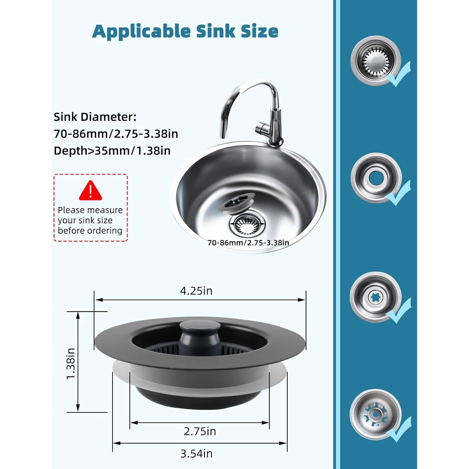 Filtro de Drenaje Hygie Rinse 3 en 1 Acero Inoxidable 8,89 cm