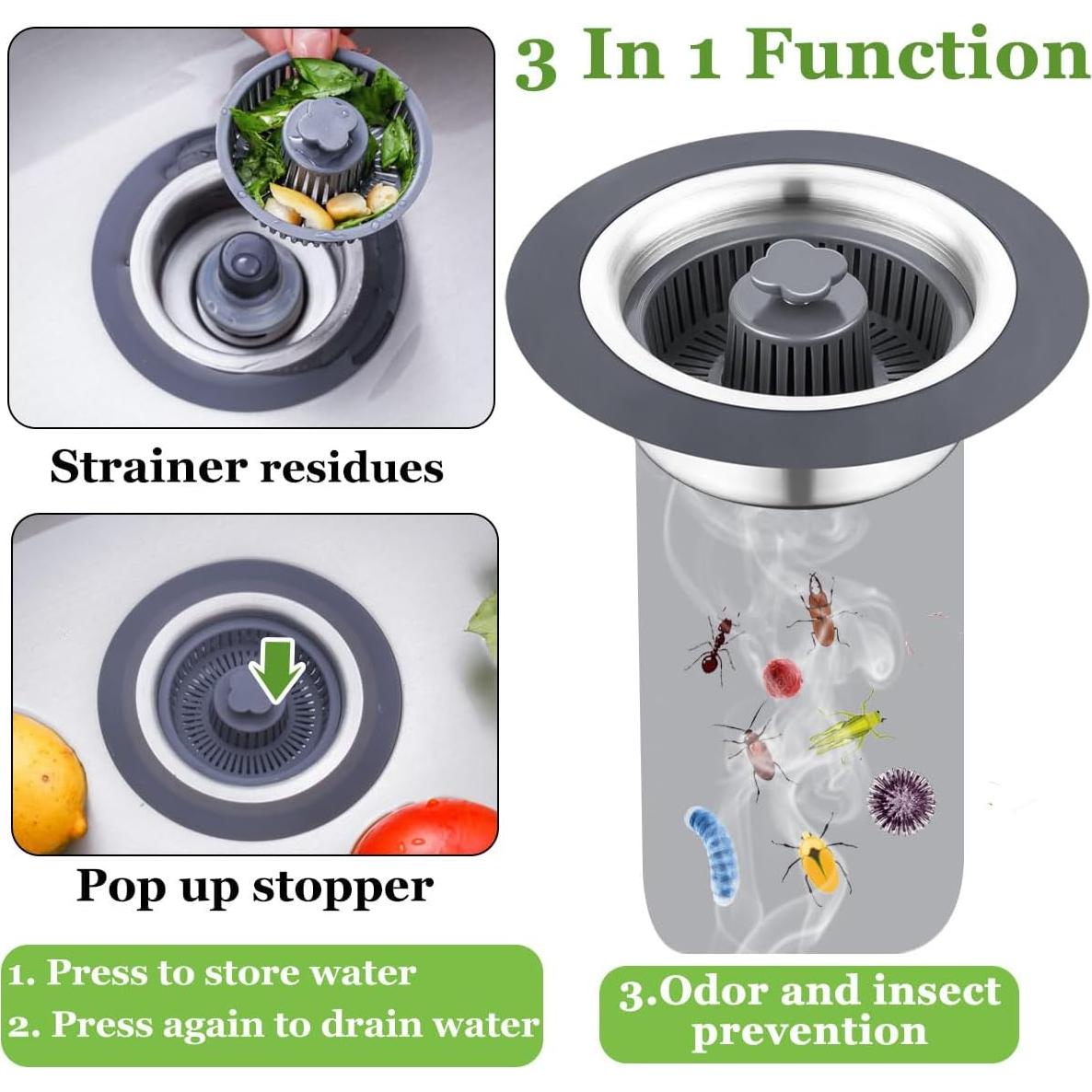 Colador y tapón de desagüe WSYLEN 3 en 1 acero inoxidable