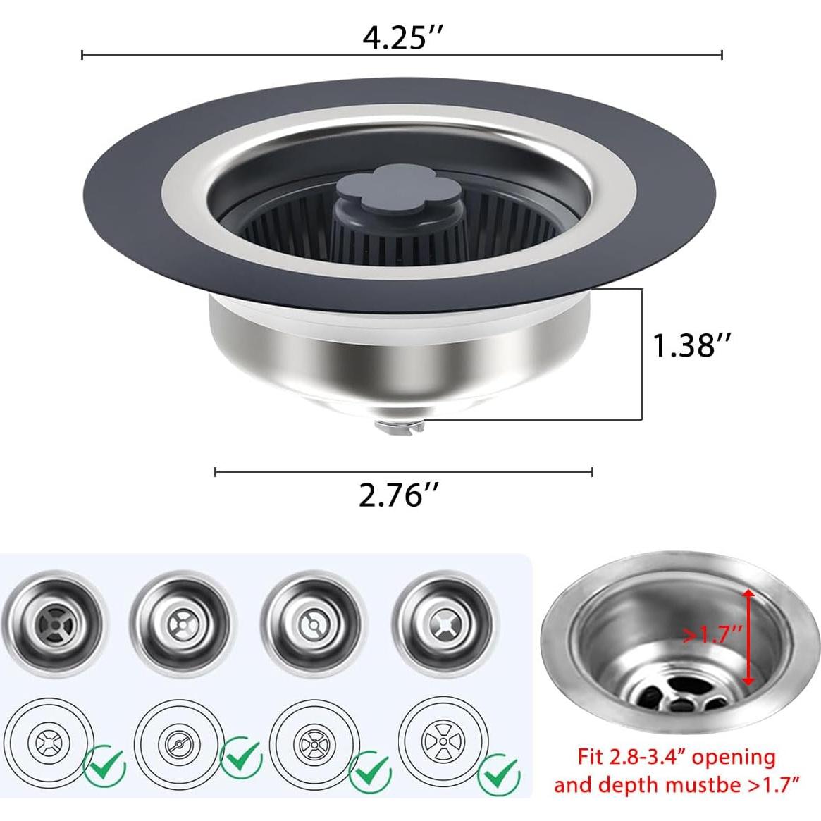 Colador y tapón de desagüe WSYLEN 3 en 1 acero inoxidable
