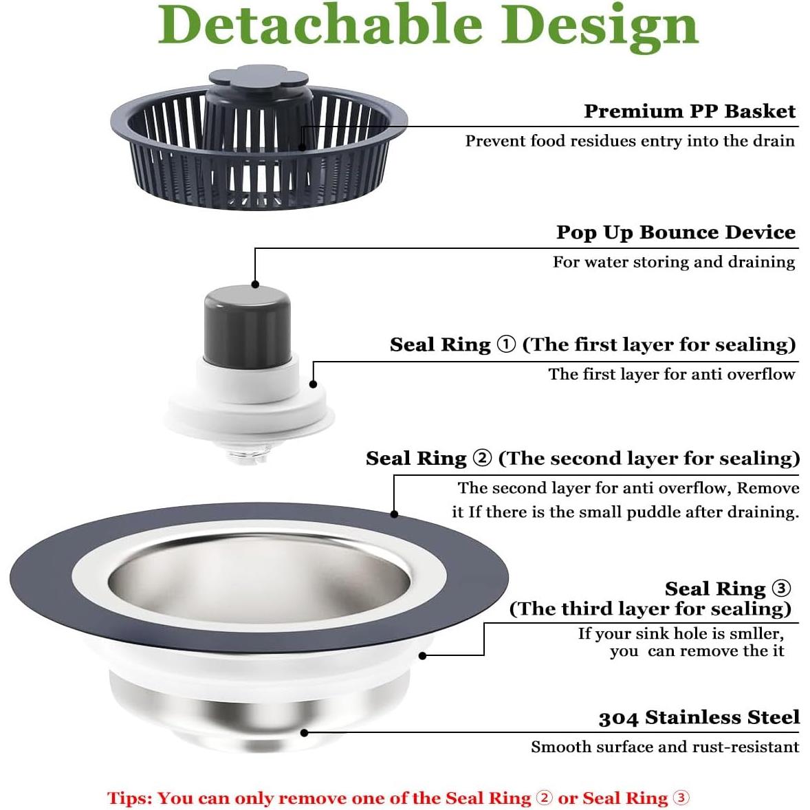 Colador y tapón de desagüe WSYLEN 3 en 1 acero inoxidable