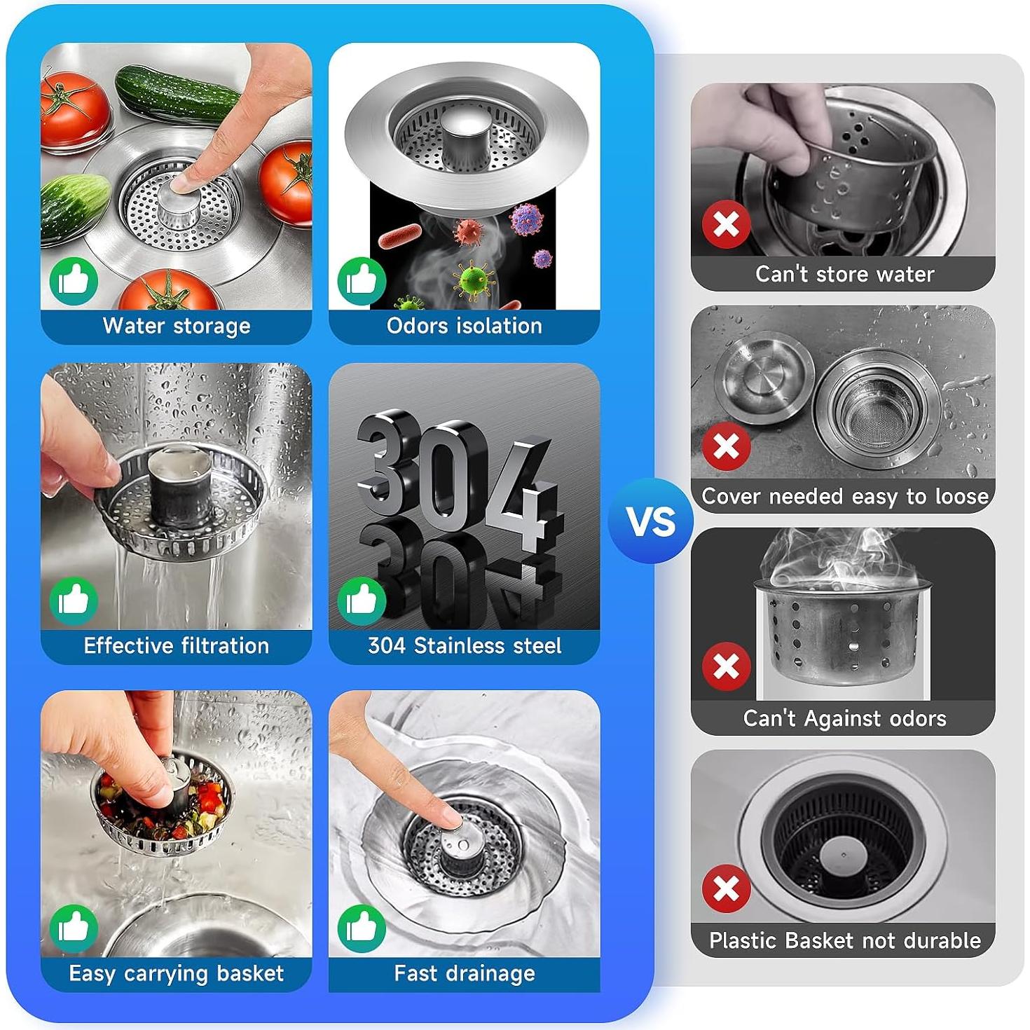 Colador de desagüe ULIOLI 3 en 1 acero inoxidable 181g