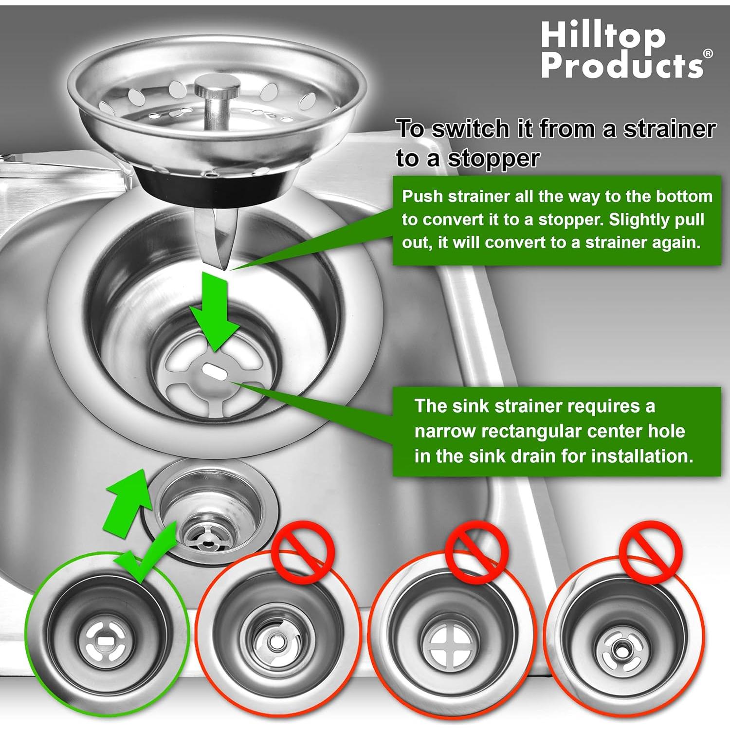 Paquete de 2 Filtro y Tapón de Fregadero Hilltop 8,89 cm