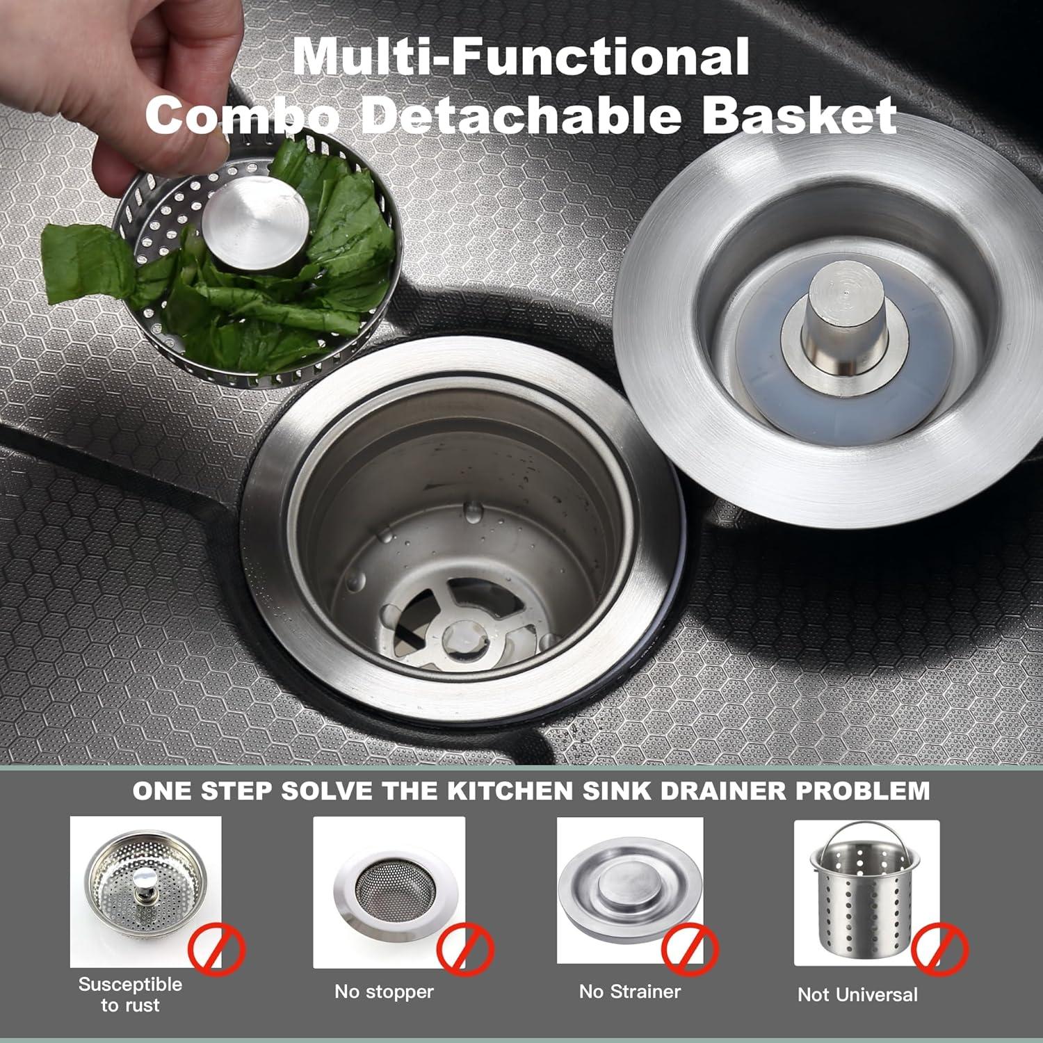 Colador de desagüe 3 en 1 YKWL de acero inoxidable 304