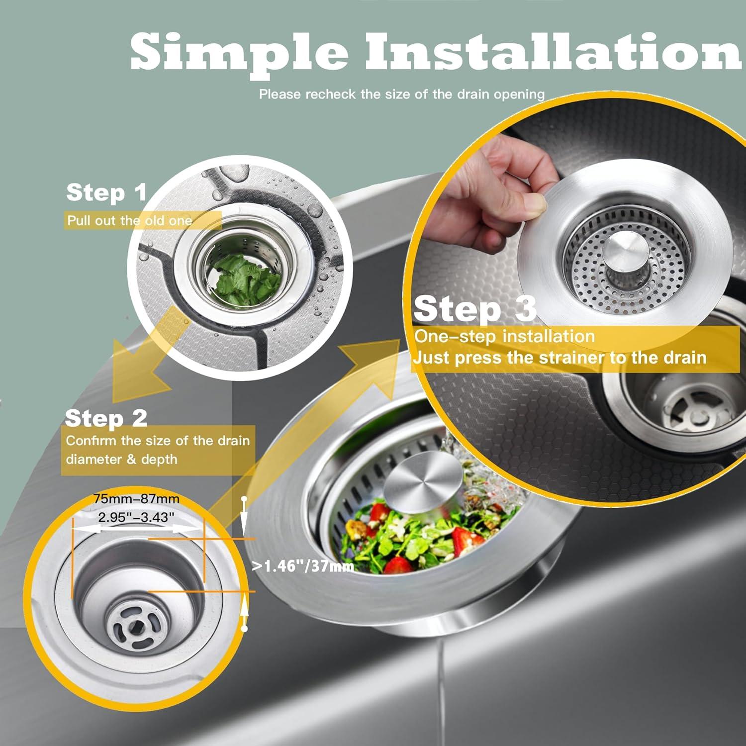 Colador de desagüe 3 en 1 YKWL de acero inoxidable 304