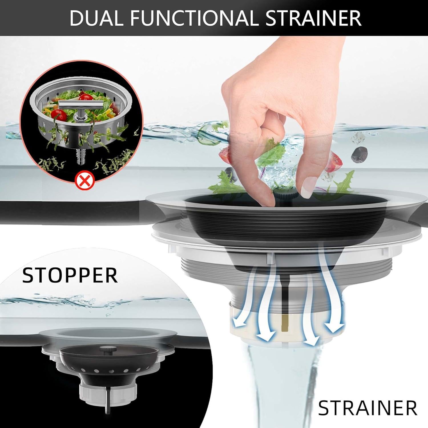 Desagüe de Fregadero Negro Mate Exakey 3.5" Acero Inoxidable