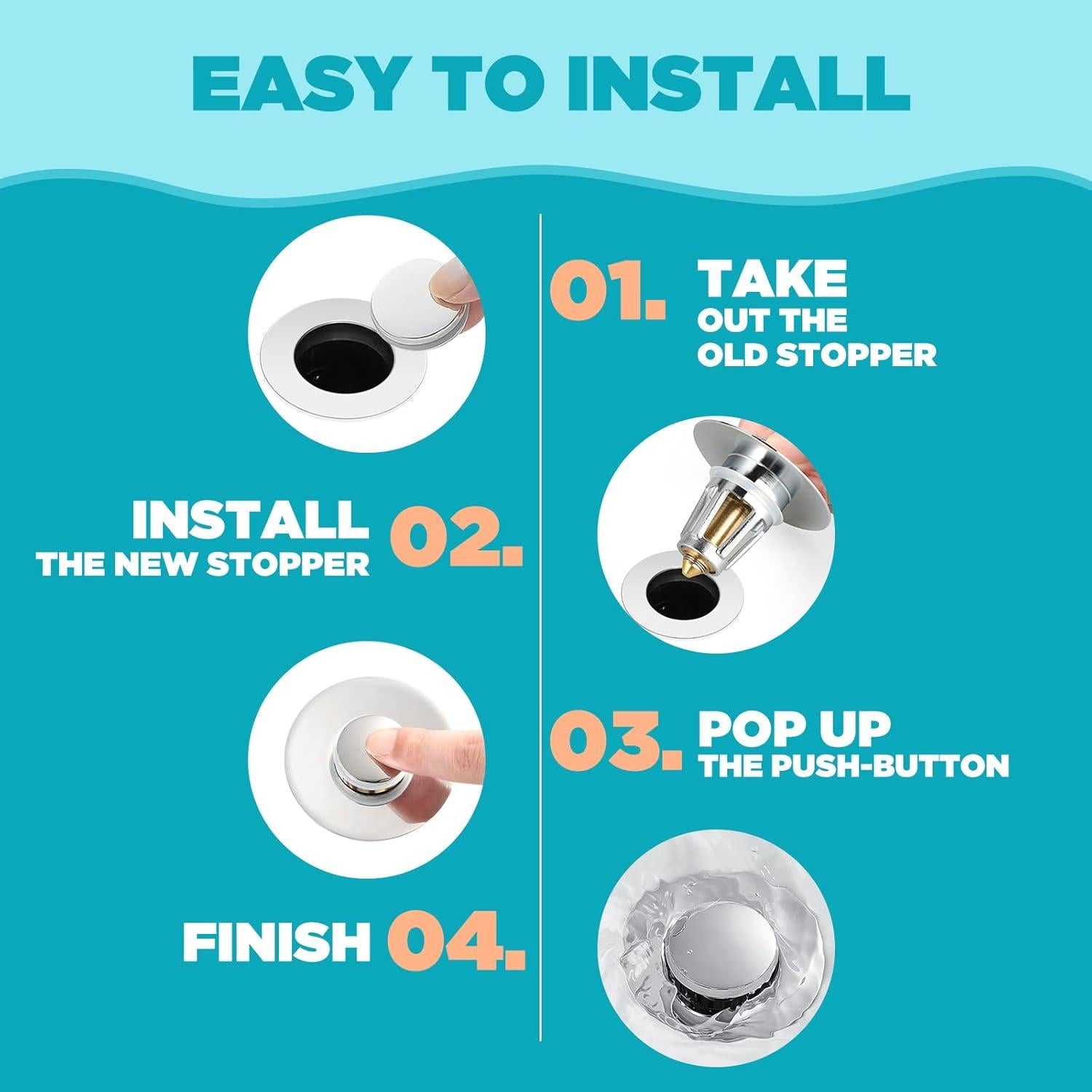 Tapón de Lavabo Pop-Up DZOFXMI Acero Inoxidable 5.99x4.70cm