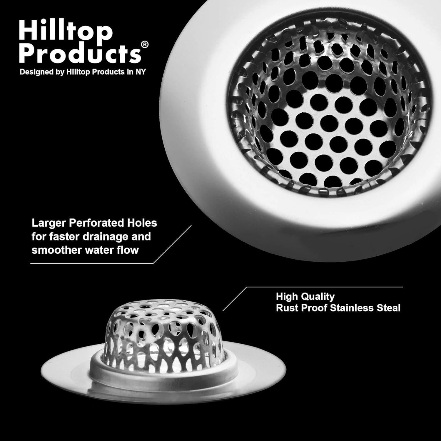 4 Filtros y Tapones de Lavabo Hilltop Acero Inoxidable