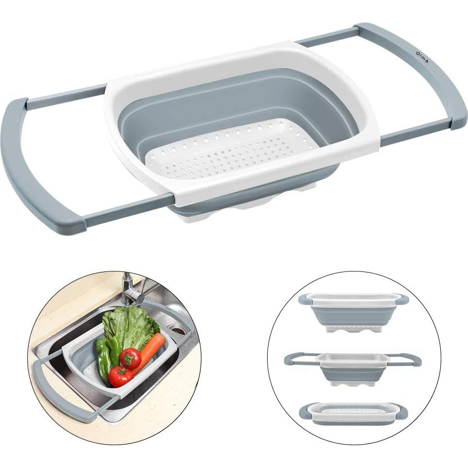 Colador Plegable QiMH 6 Cuartos Silicona Gris y Blanco