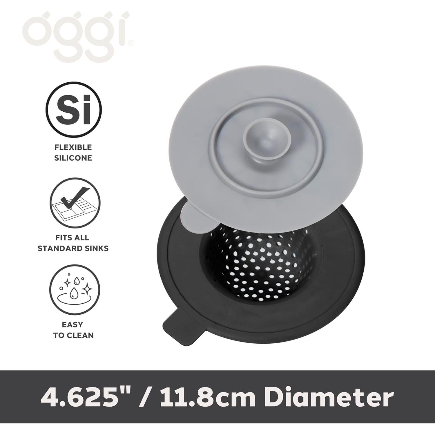 Conjunto colador y tapón de silicona OGGI 11.75 cm negro