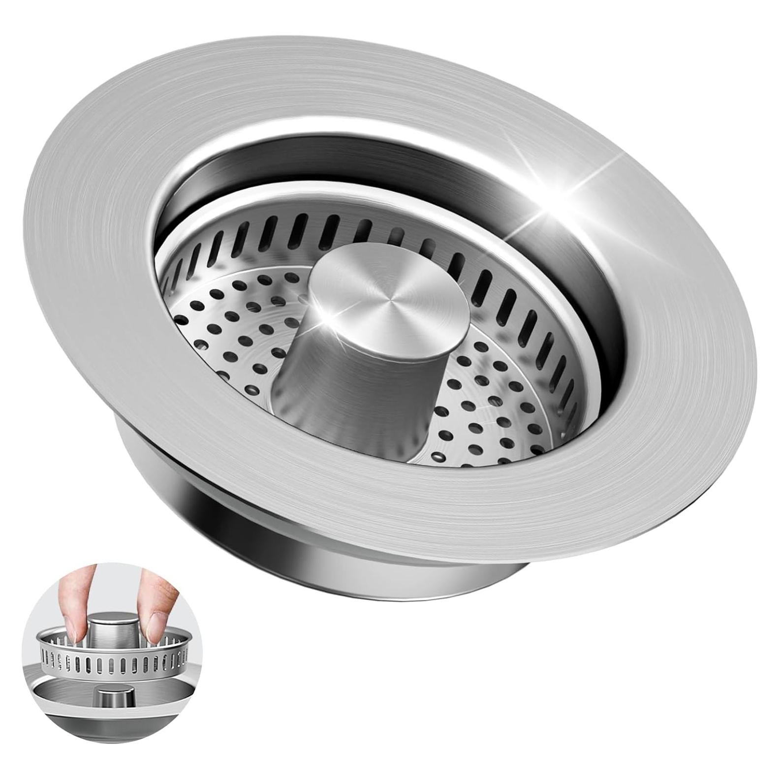 Colador y tapón de desagüe GGV 3 en 1 acero inoxidable 304