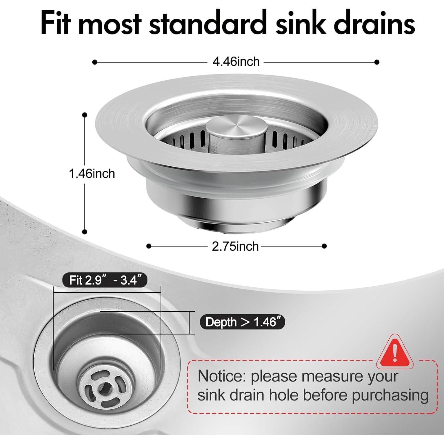 Colador y tapón de desagüe GGV 3 en 1 acero inoxidable 304