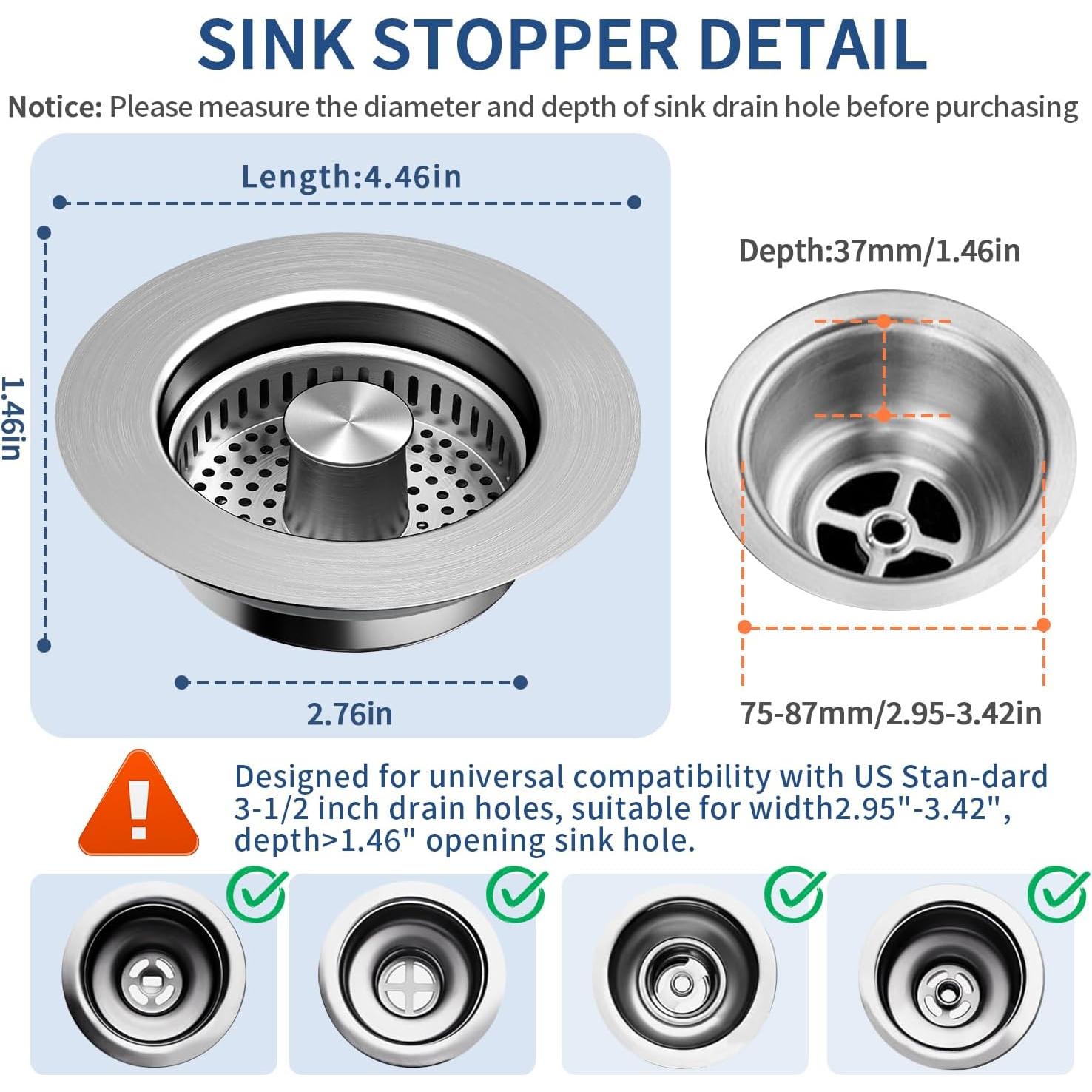 Colador de fregadero WERMARS 3 en 1 acero inoxidable 304