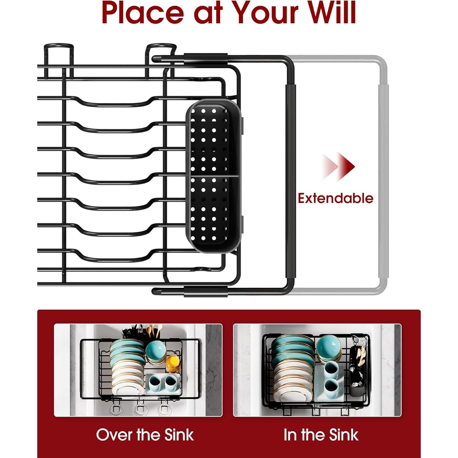 Escurridor de Platos Expandible Sakugi Acero Inoxidable Negro