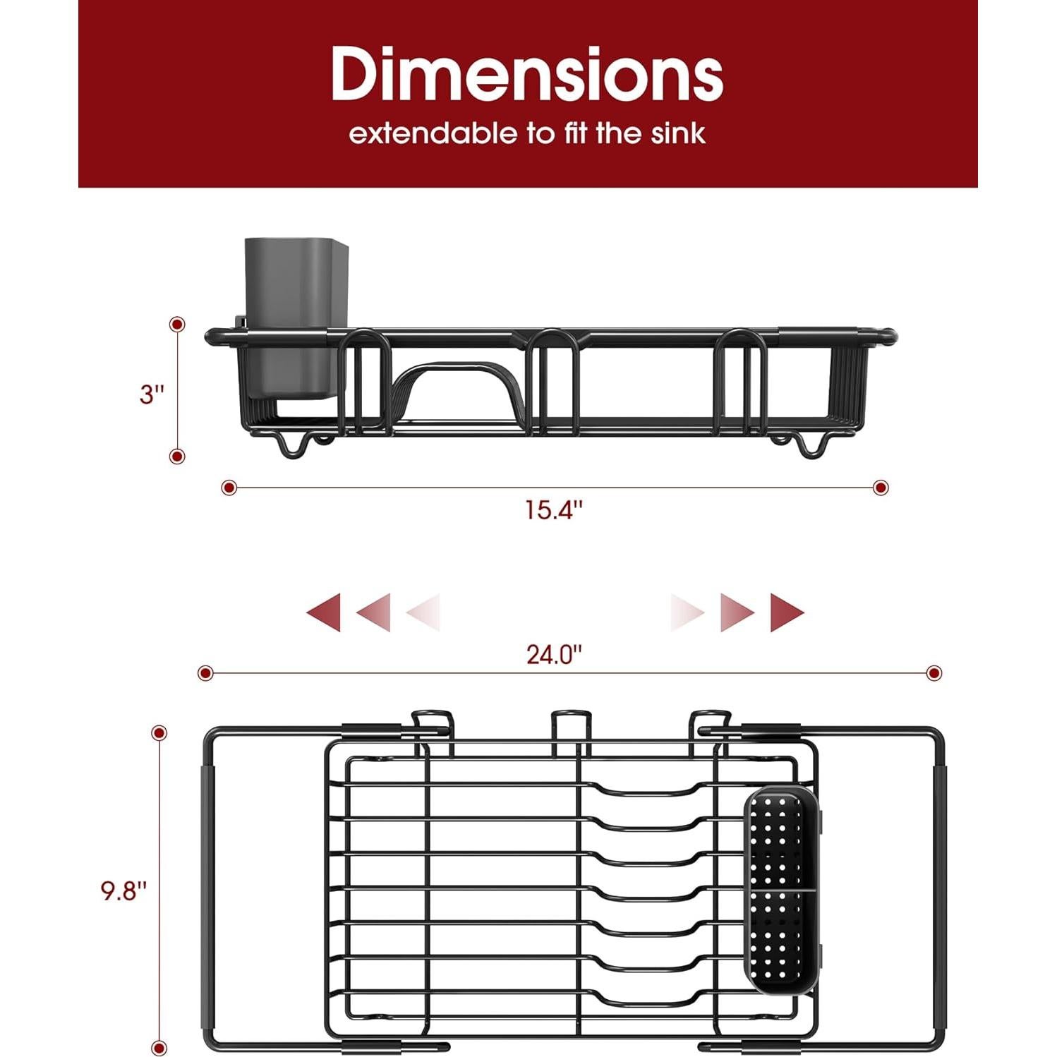 Escurridor de Platos Expandible Sakugi Acero Inoxidable Negro