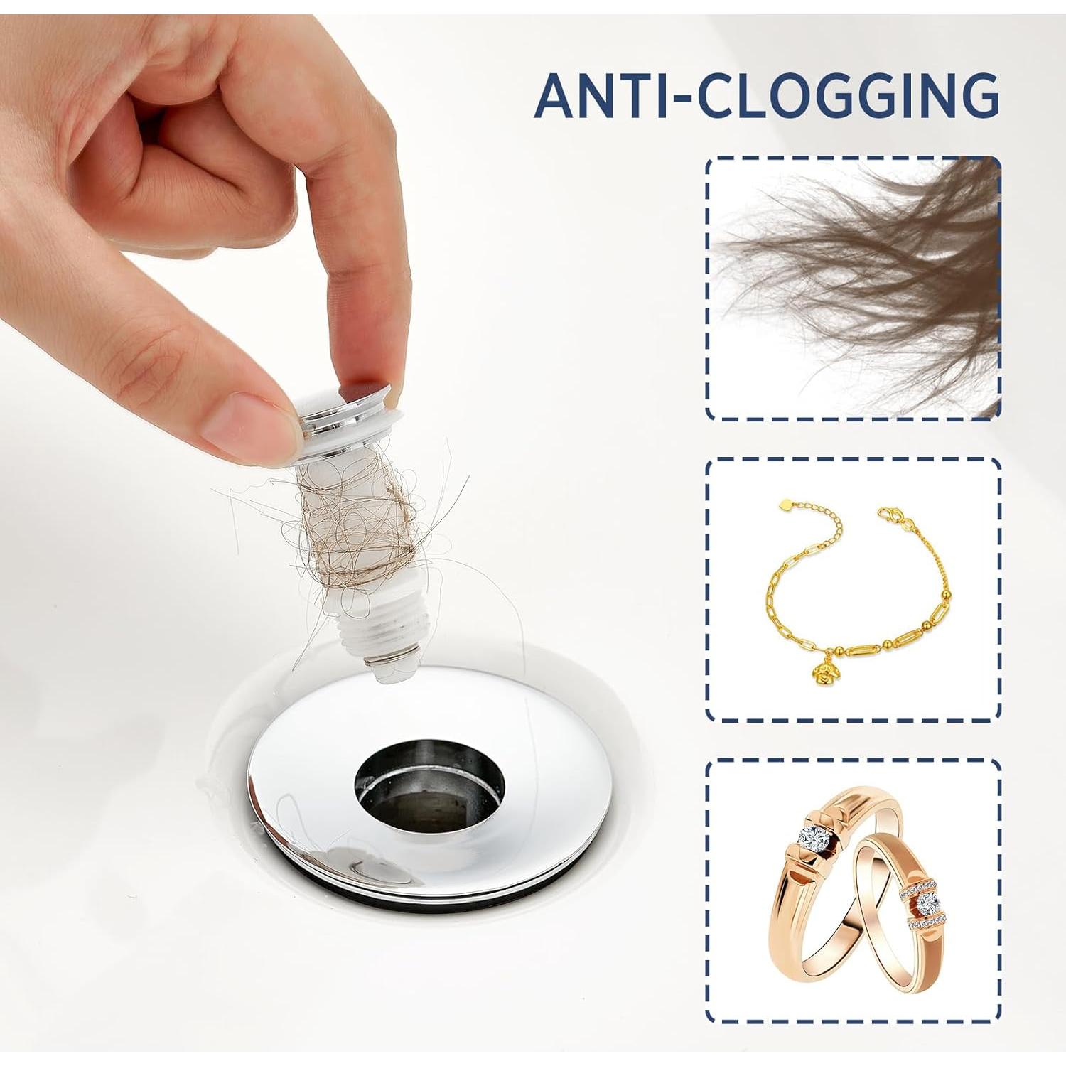 Tapón de Lavabo 2 en 1 ADKADI Chrome 1.06-1.65" Ajustable