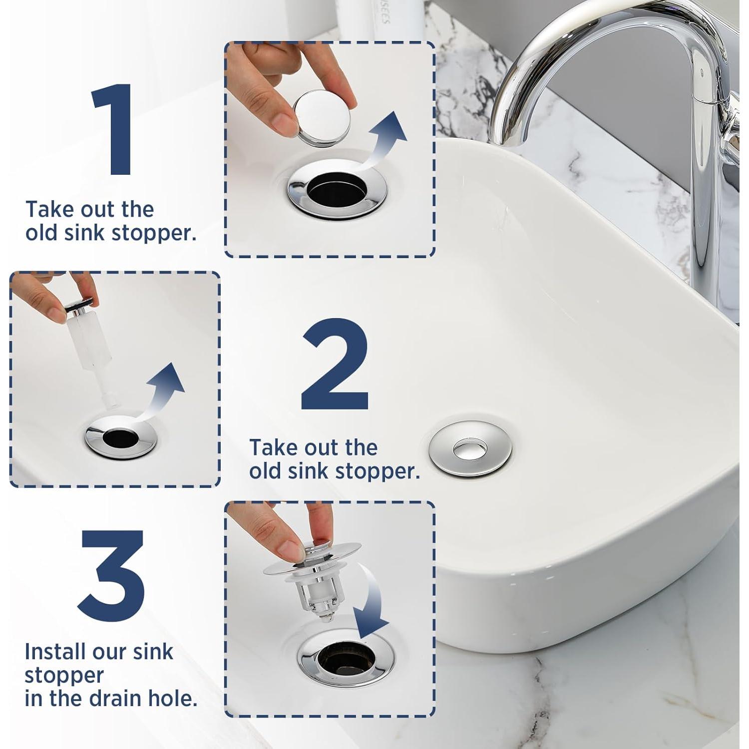 Tapón de Lavabo 2 en 1 ADKADI Chrome 1.06-1.65" Ajustable