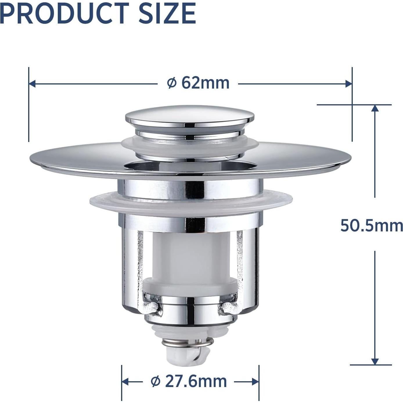 Tapón de Lavabo 2 en 1 ADKADI Chrome 1.06-1.65" Ajustable