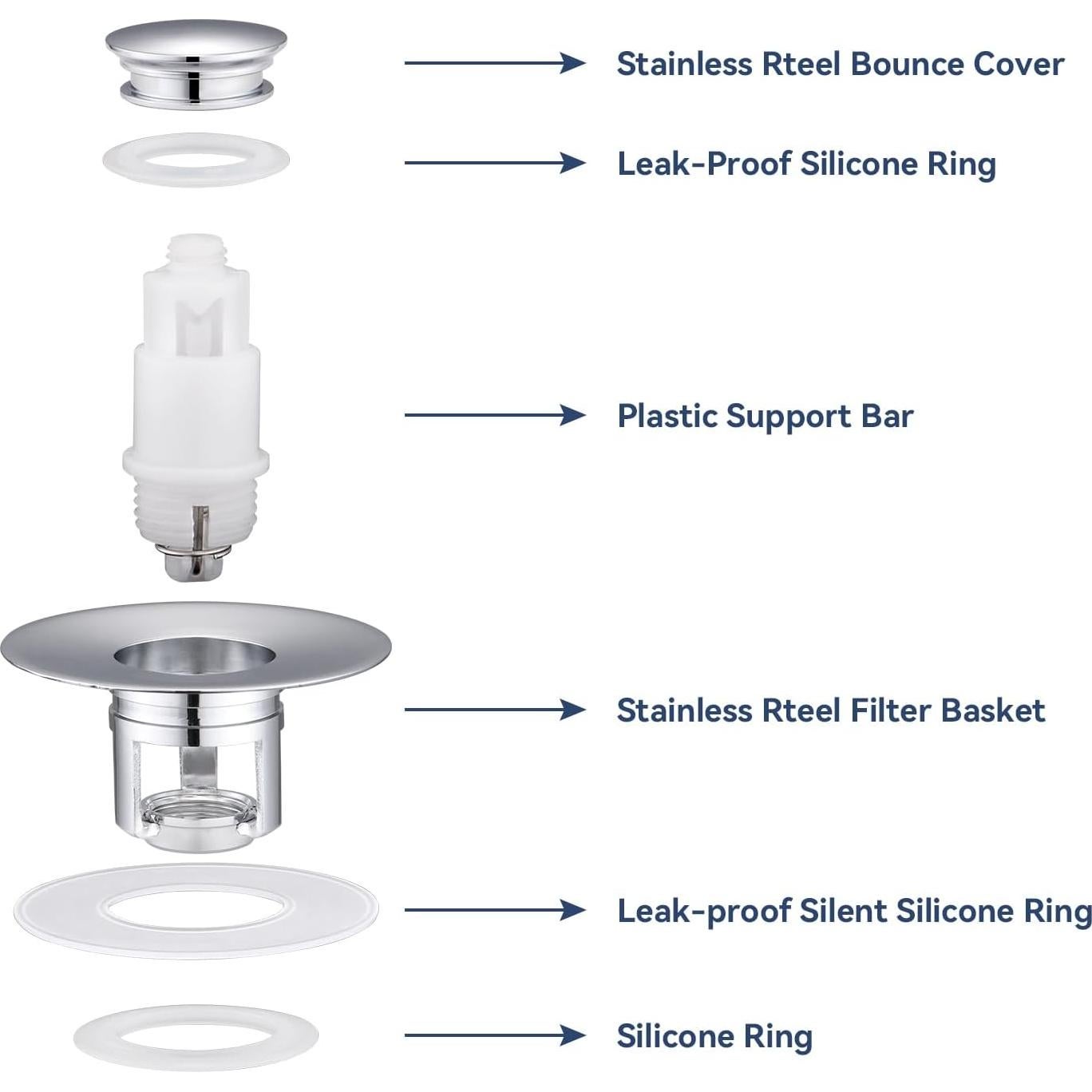 Tapón de Lavabo 2 en 1 ADKADI Chrome 1.06-1.65" Ajustable