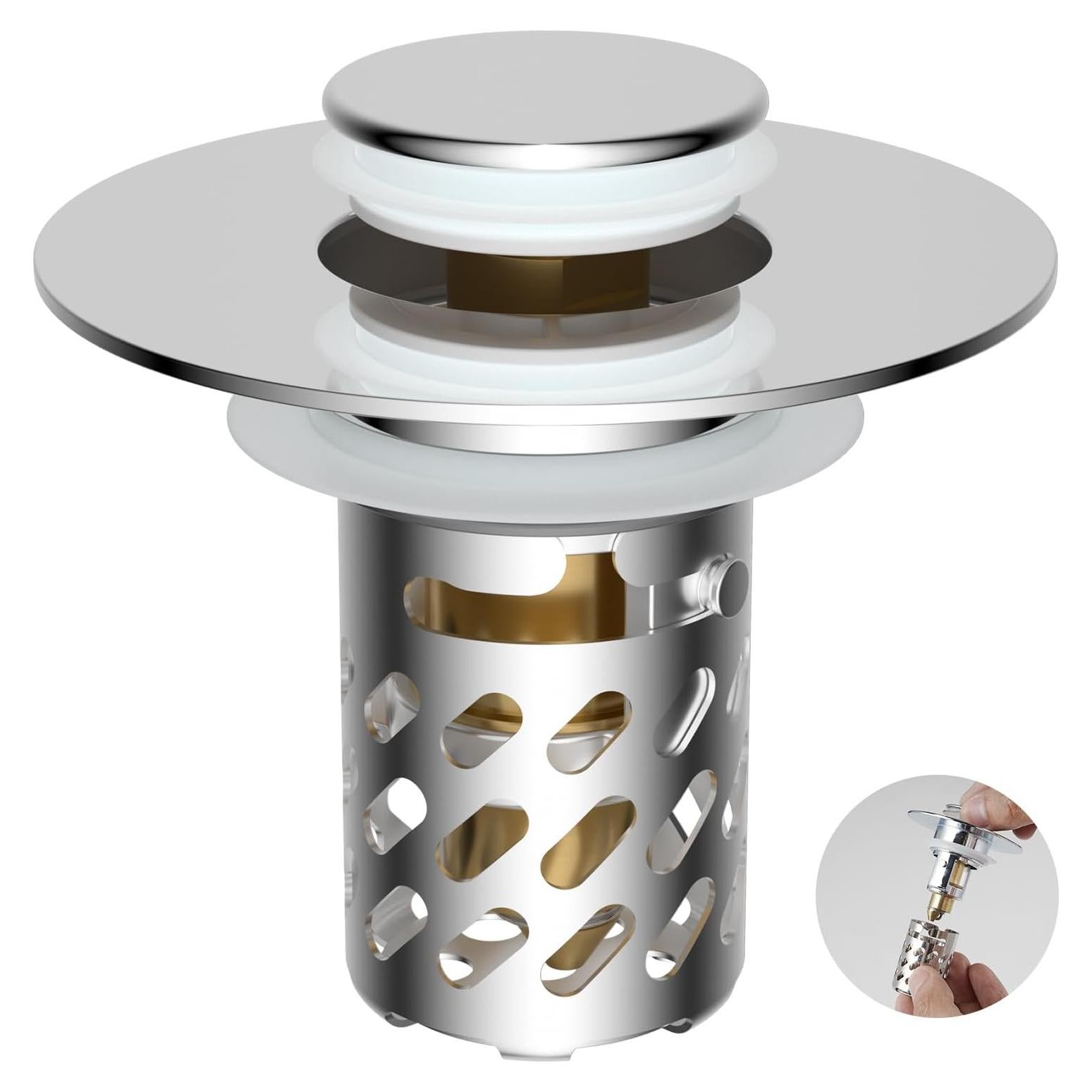 Tapón de Lavabo iFealClear Cromo 3 en 1 Drenaje Filtro