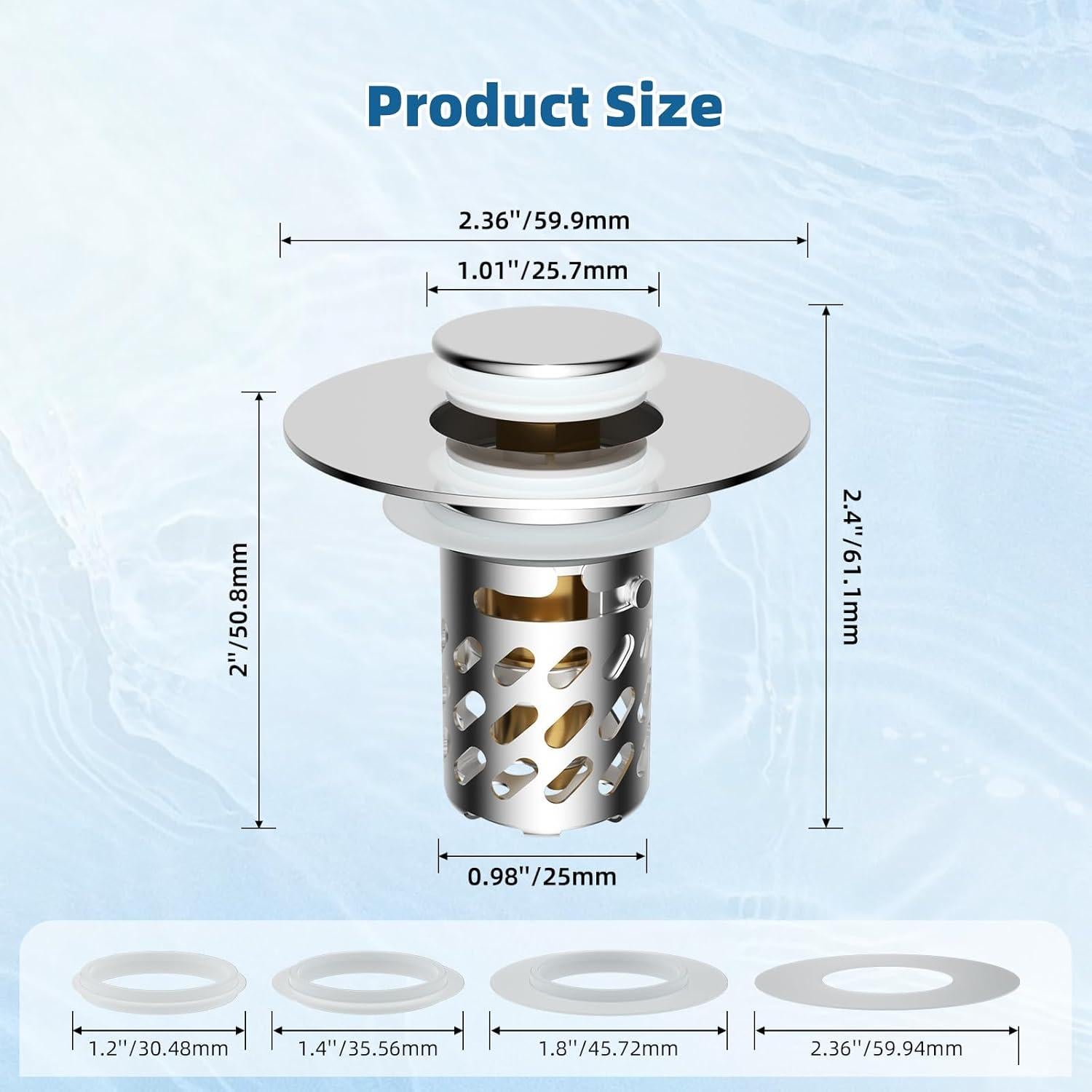 Tapón de Lavabo iFealClear Cromo 3 en 1 Drenaje Filtro