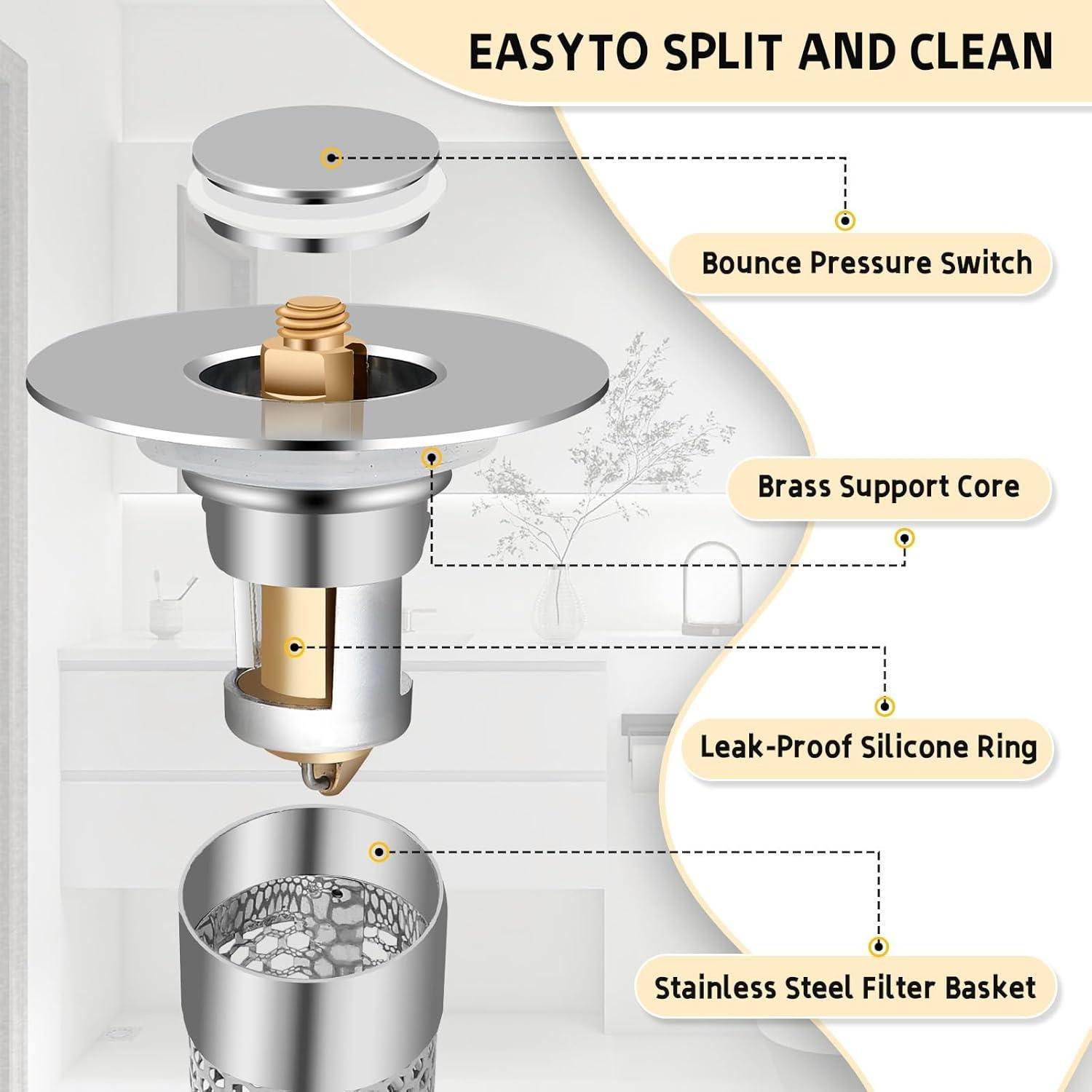 2 Pack Tapón de Drenaje Universal TONGDWOU 2.69-3.81 cm Plata