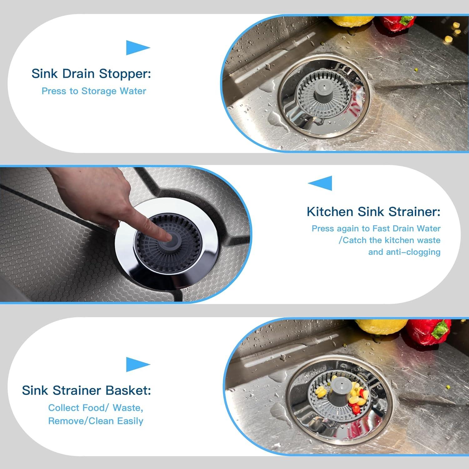 Colador y tapón de desagüe YKWL 3 en 1 Cromo 8,89 cm