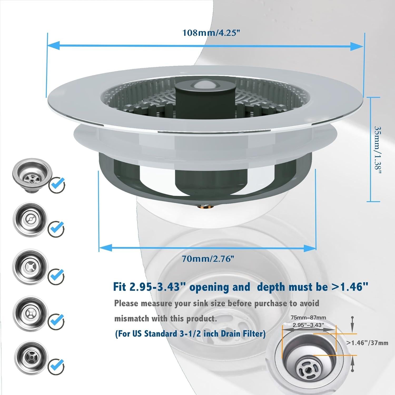 Colador y tapón de desagüe YKWL 3 en 1 Cromo 8,89 cm